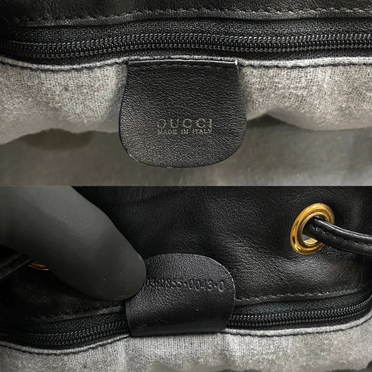 GUCCI VINTAGE 100% Authentic Genuine Leather Iconic Bamboo Handle Draw Strings Backpack, Large Size, Black, 2000's, Good Condition