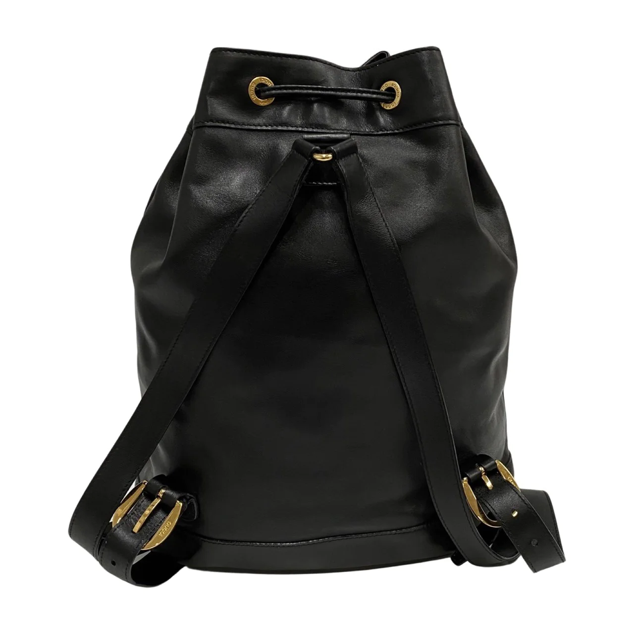 GUCCI VINTAGE 100% Authentic Genuine Leather Iconic Bamboo Handle Draw Strings Backpack, Large Size, Black, 2000's, Good Condition