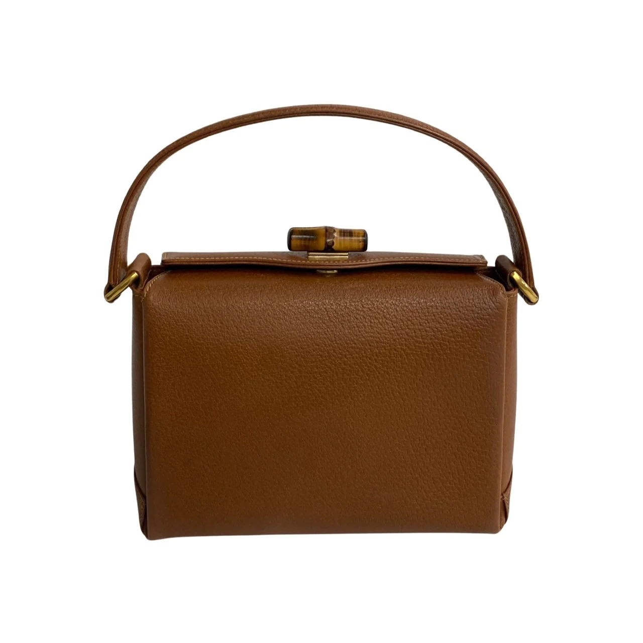 GUCCI VINTAGE 100% Authentic Genuine Leather Bamboo Turn Lock Two-way Shoulder Bag, Brown, 1990's, Great Condition, Grade AB
