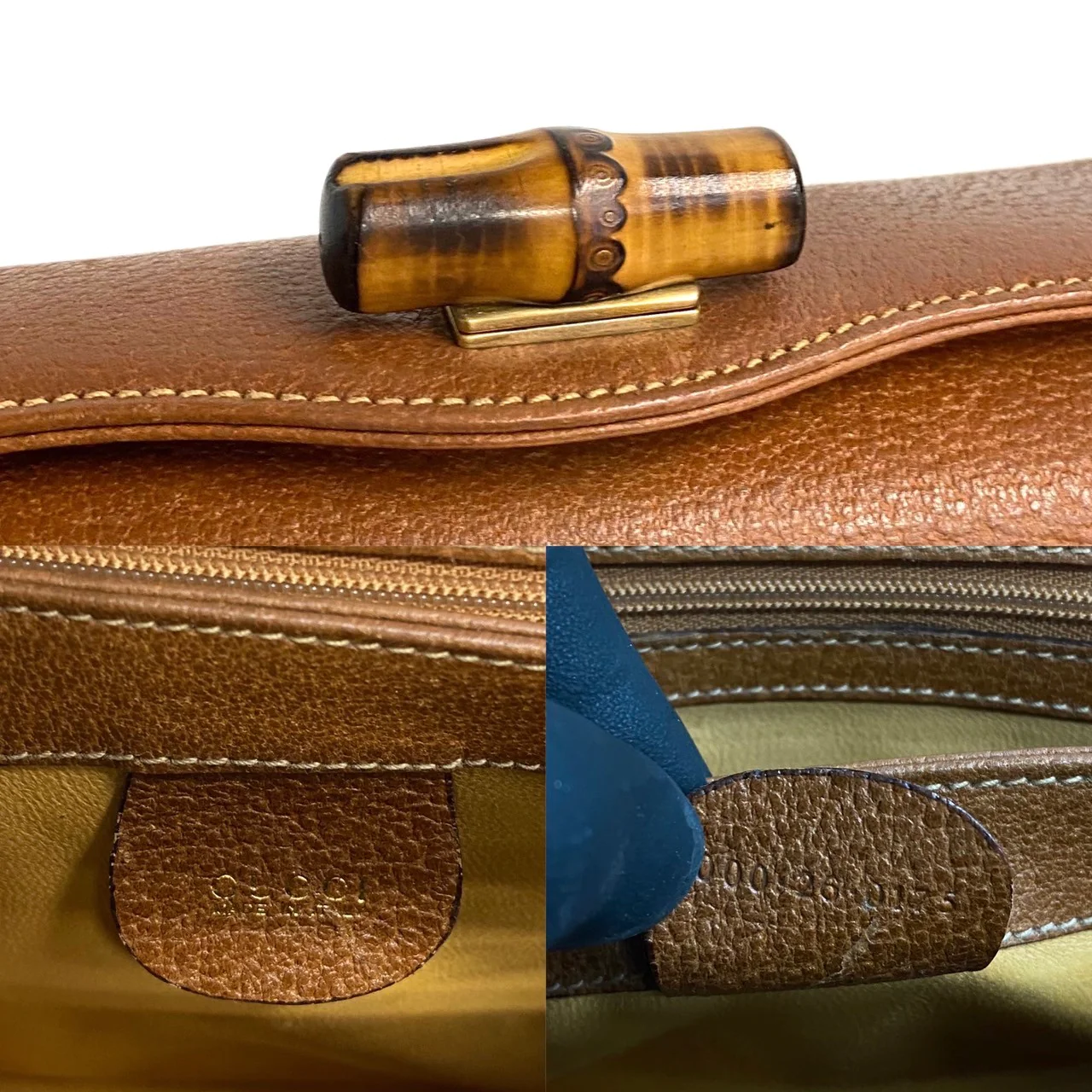 GUCCI VINTAGE 100% Authentic Genuine Leather Bamboo Turn Lock Two-way Shoulder Bag, Brown, 1990's, Great Condition, Grade AB