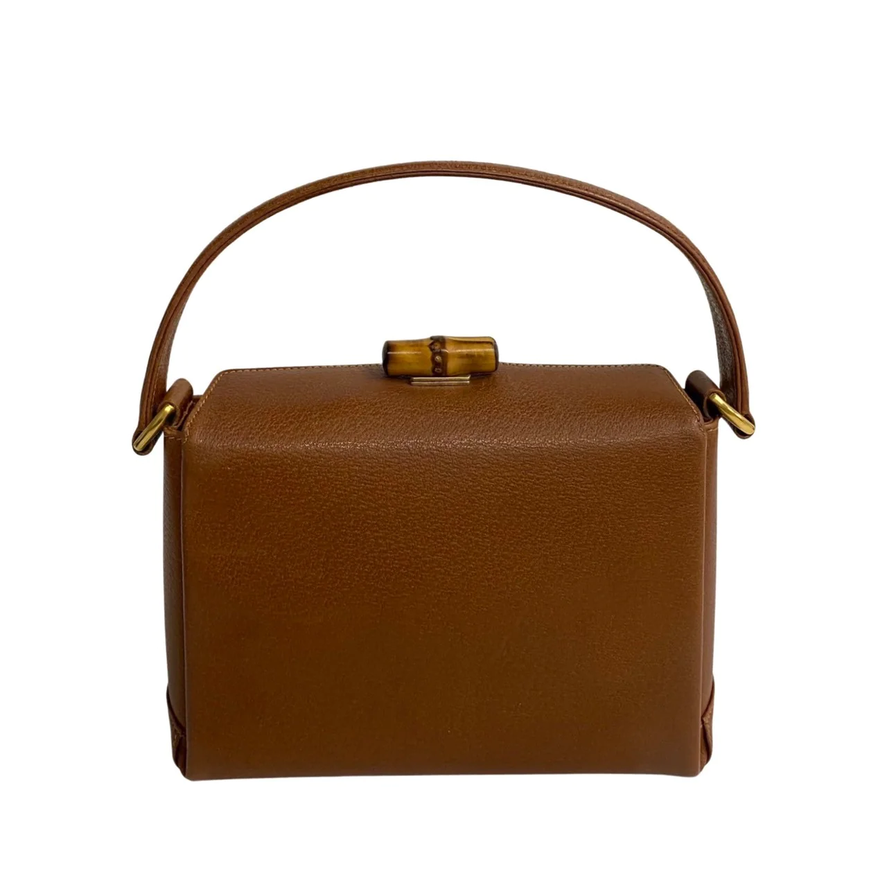 GUCCI VINTAGE 100% Authentic Genuine Leather Bamboo Turn Lock Two-way Shoulder Bag, Brown, 1990's, Great Condition, Grade AB