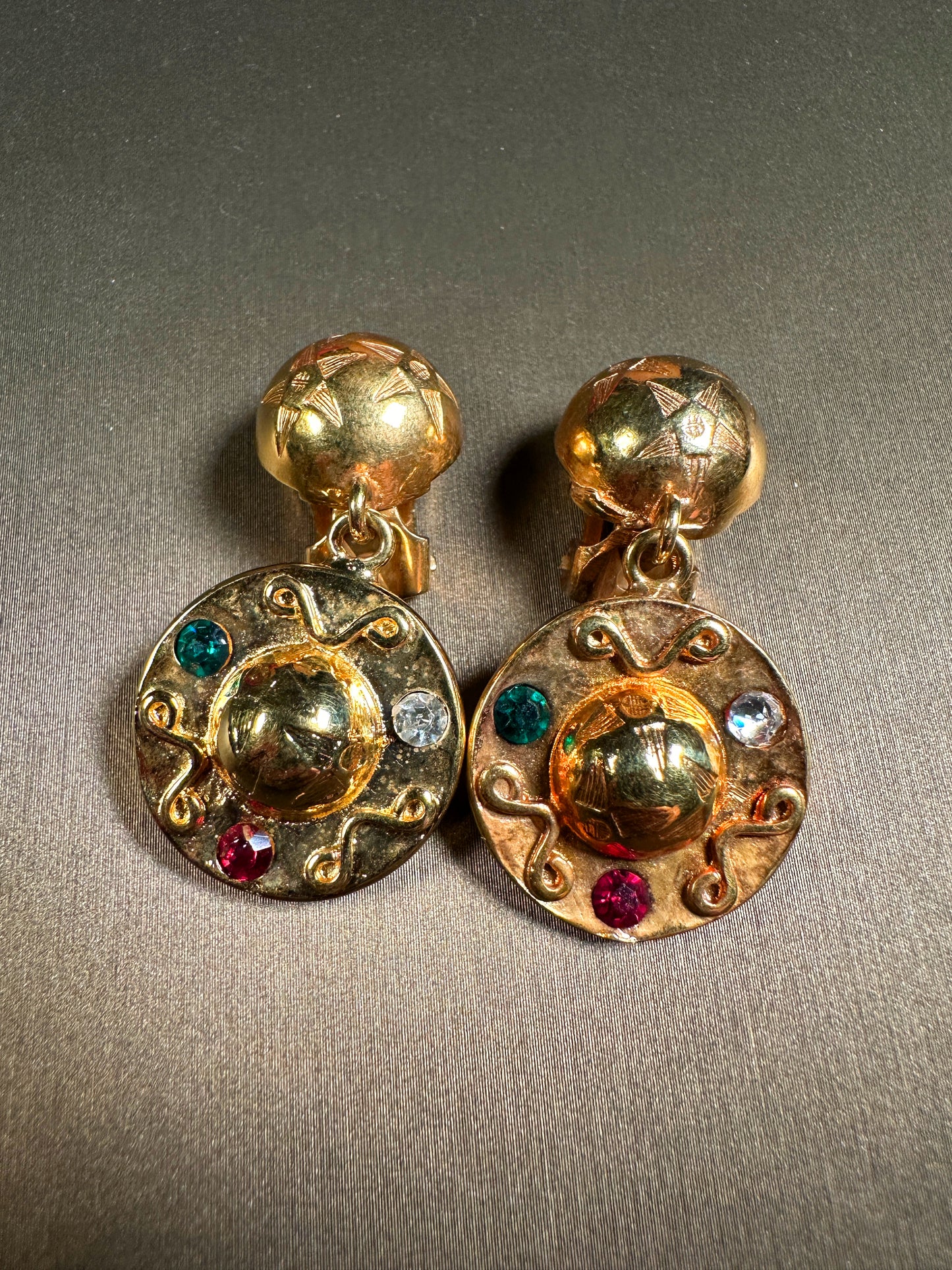 CELINE VINTAGE 100% Authentic Genuine Clip On Earrings in Gold, 1990's, Great Condition, with Original Box