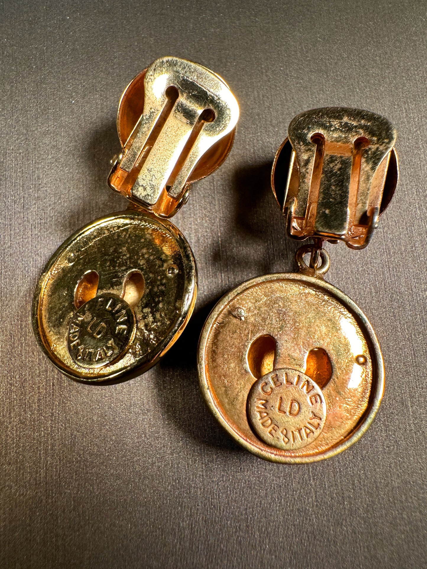 CELINE VINTAGE 100% Authentic Genuine Clip On Earrings in Gold, 1990's, Great Condition, with Original Box