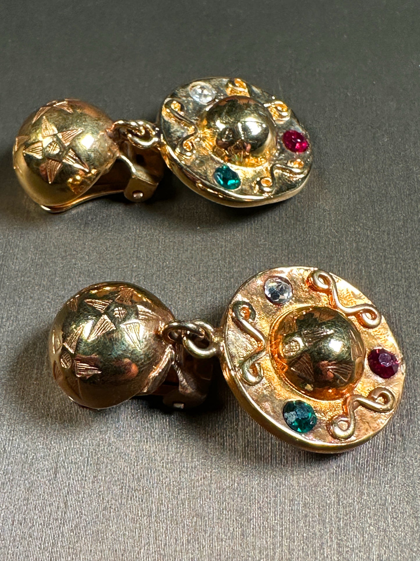 CELINE VINTAGE 100% Authentic Genuine Clip On Earrings in Gold, 1990's, Great Condition, with Original Box
