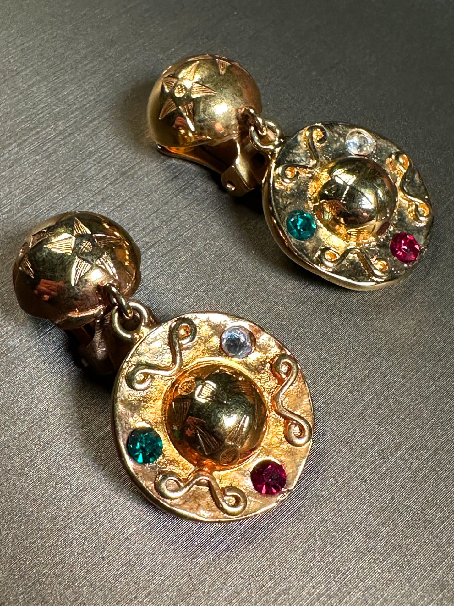 CELINE VINTAGE 100% Authentic Genuine Clip On Earrings in Gold, 1990's, Great Condition, with Original Box