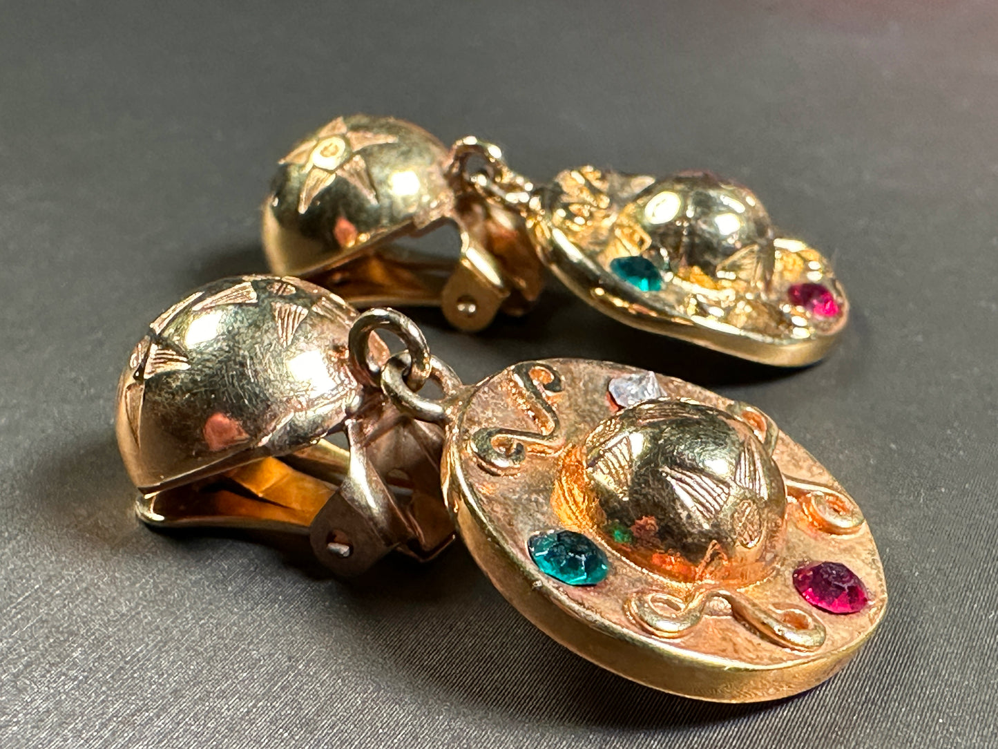 CELINE VINTAGE 100% Authentic Genuine Clip On Earrings in Gold, 1990's, Great Condition, with Original Box
