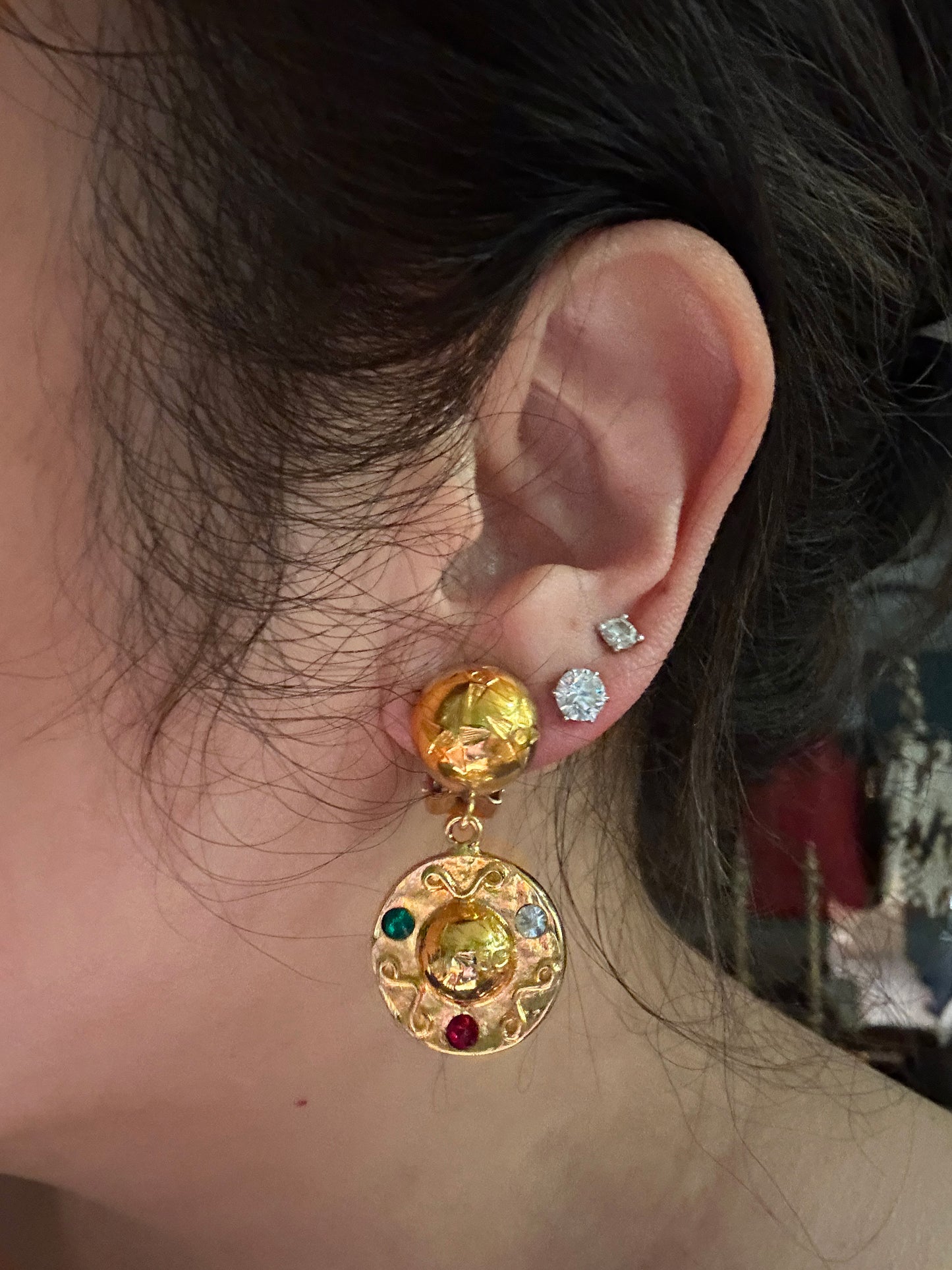 CELINE VINTAGE 100% Authentic Genuine Clip On Earrings in Gold, 1990's, Great Condition, with Original Box