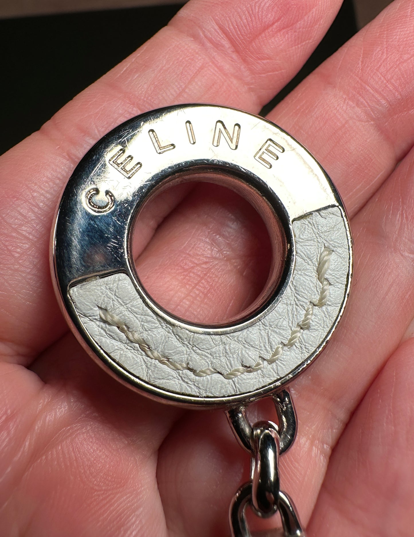 CELINE VINTAGE 100% Authentic Bracelet with White Leather Accent, O/T Toggle, 1990's, Great Condition, with Original Box