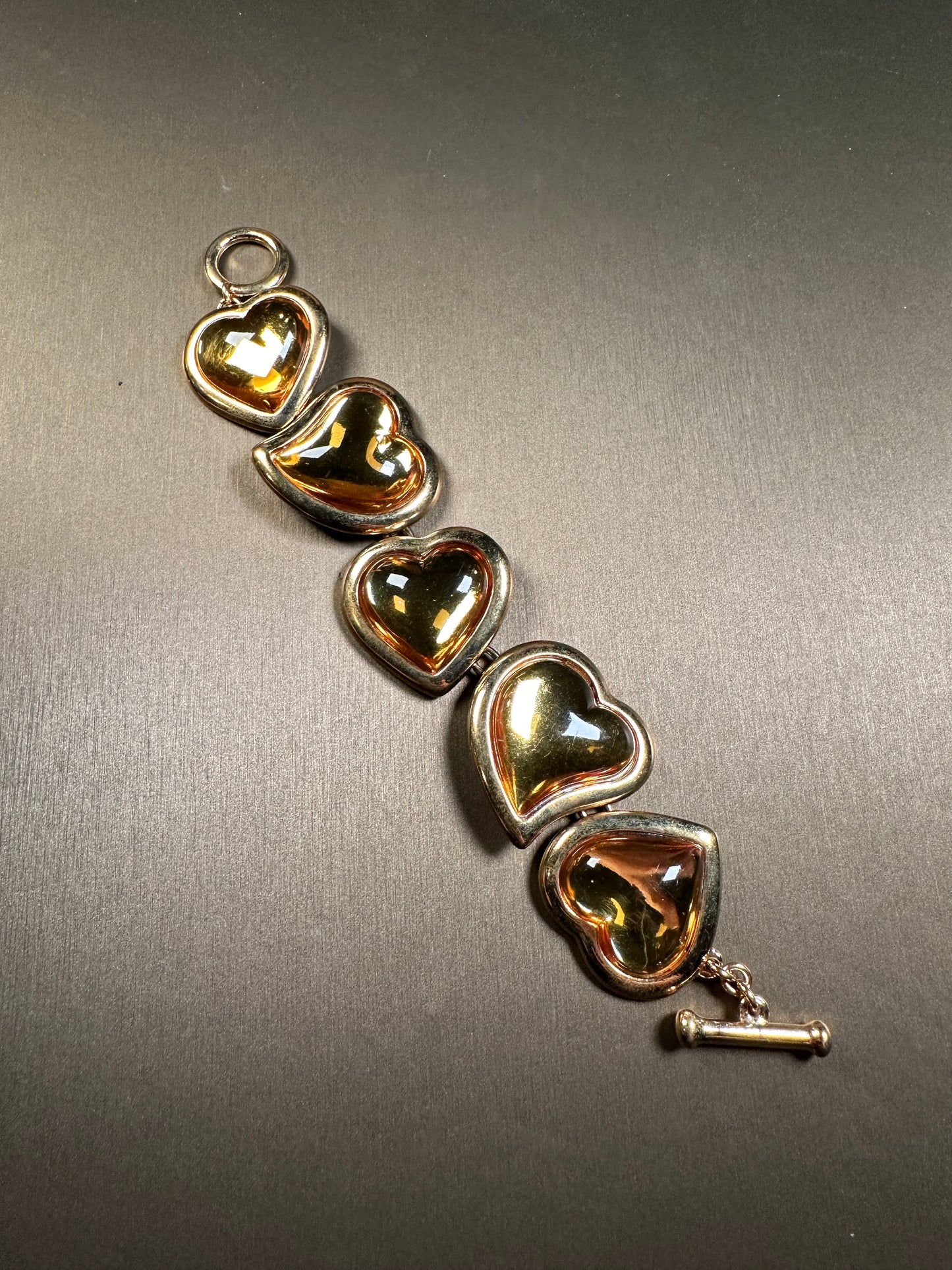 YVES SAINT LAURENT VINTAGE 100% Authentic Hearts Bracelet, O/T Toggle, 17cm, 1990's, Great Condition