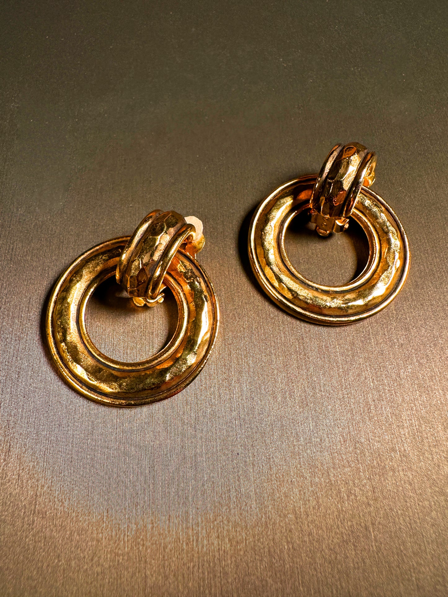 CHANEL VINTAGE 100% Authentic Genuine Clip On Two-way Hoop Earrings in Gold, 1990's, Made In France