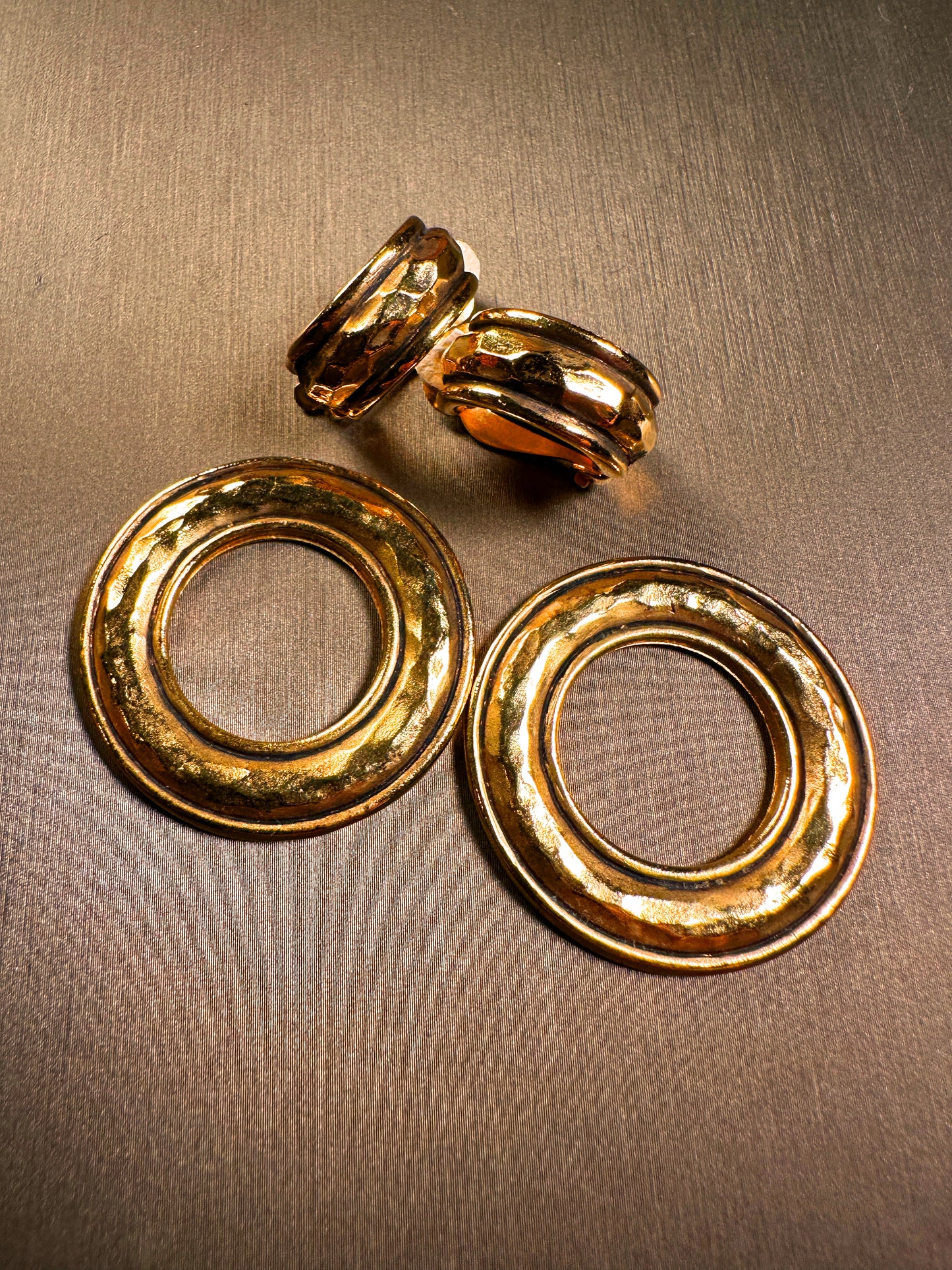 CHANEL VINTAGE 100% Authentic Genuine Clip On Two-way Hoop Earrings in Gold, 1990's, Made In France
