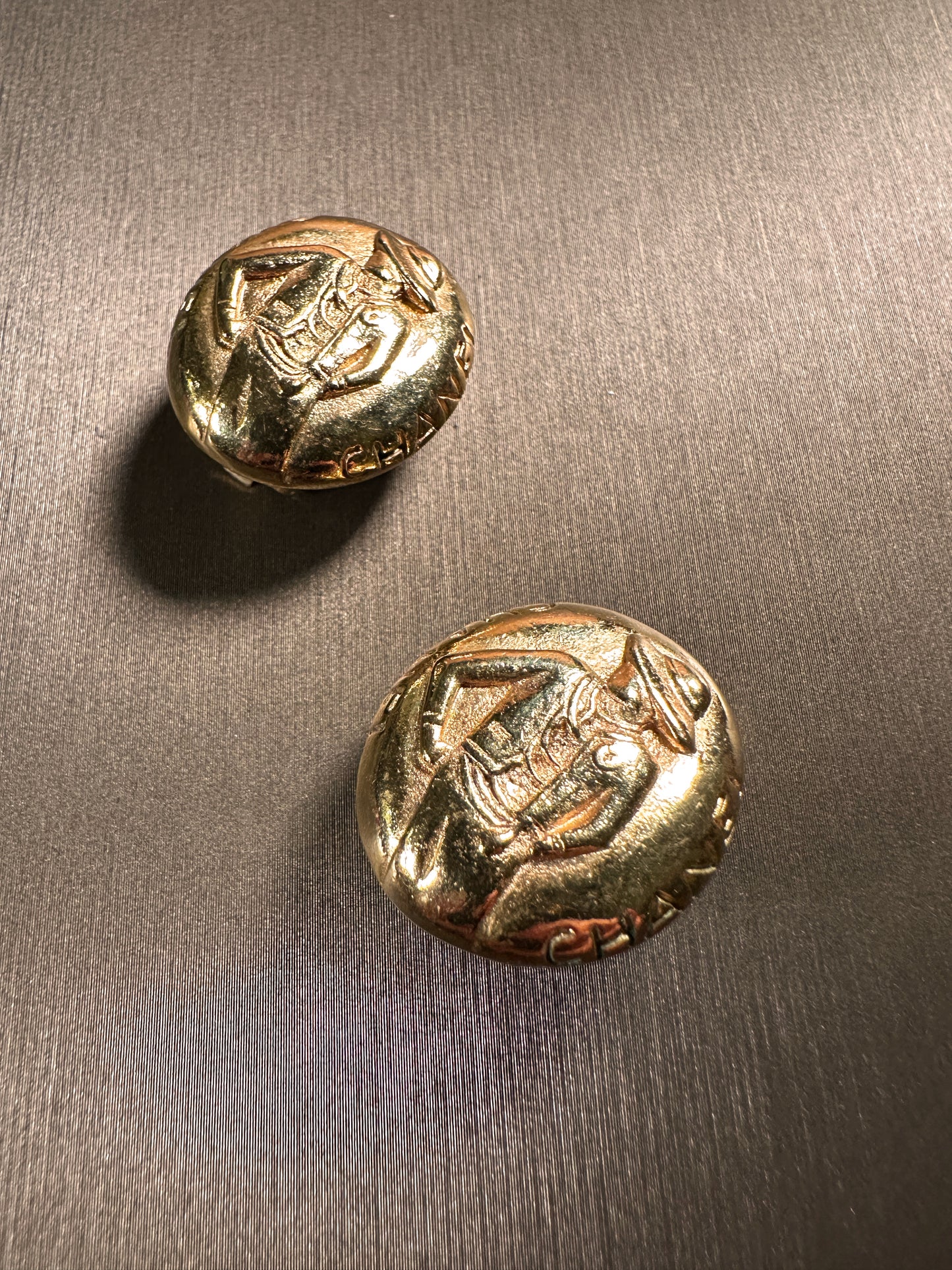 CHANEL Vintage 100% Authentic Genuine Mademoiselle Coco Lady Logo Clip-on Earrings, Gold, 1990's, Good Condition, with Original Box