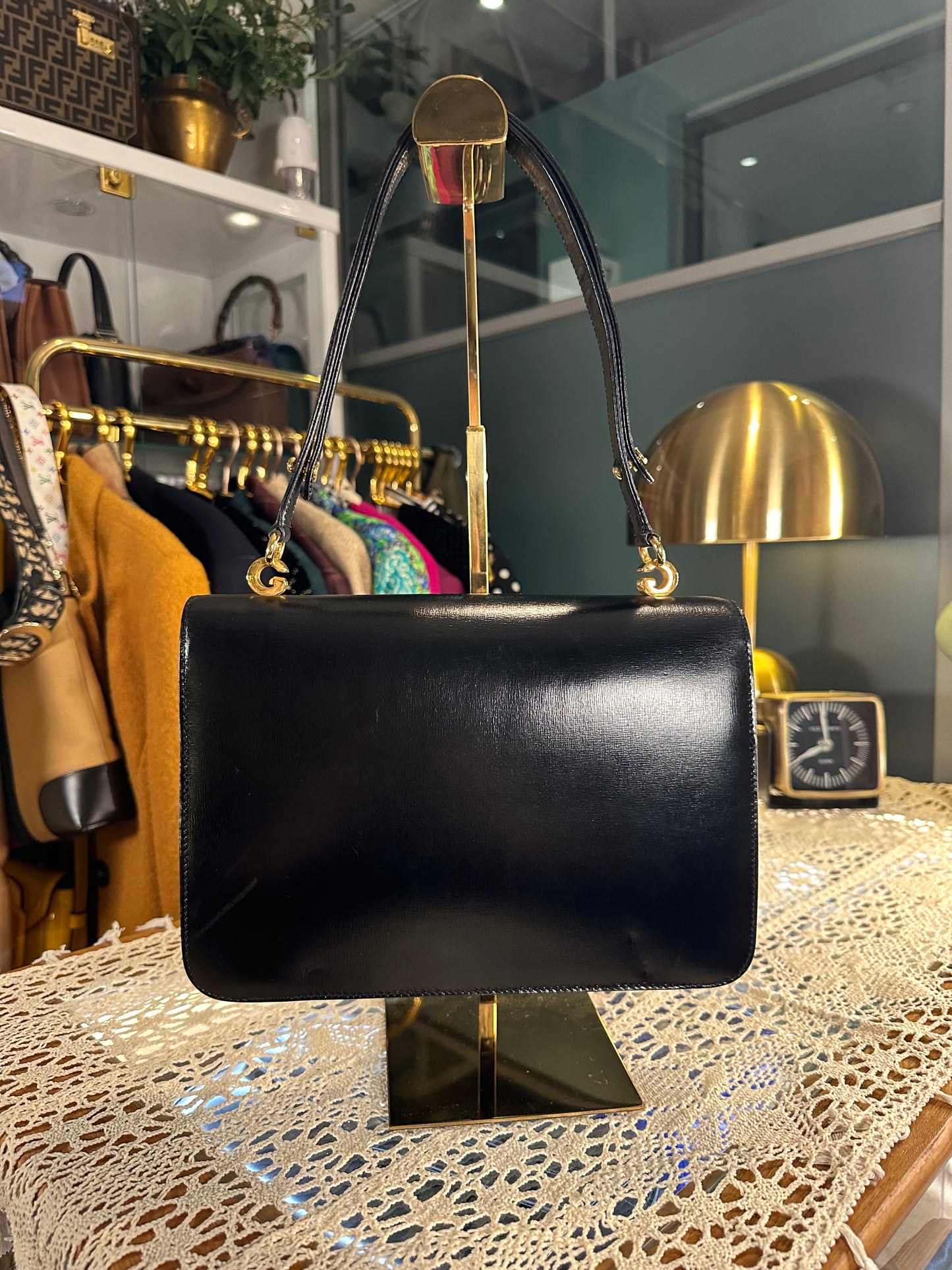 GUCCI VINTAGE 100% Authentic Genuine Top Handle Handbag with GG Buckle, 1980's, Good Condition