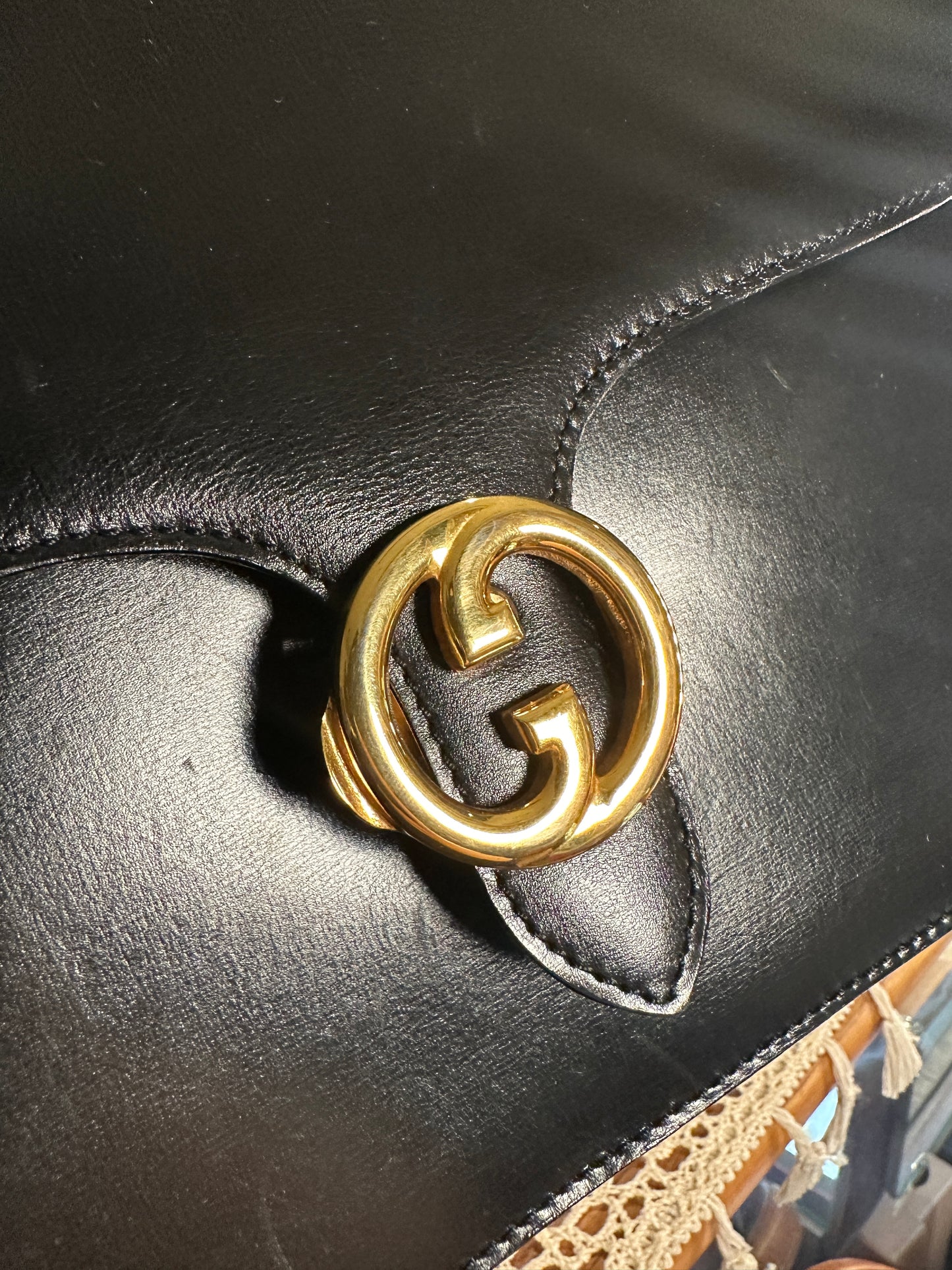 GUCCI VINTAGE 100% Authentic Genuine Top Handle Handbag with GG Buckle, 1980's, Good Condition