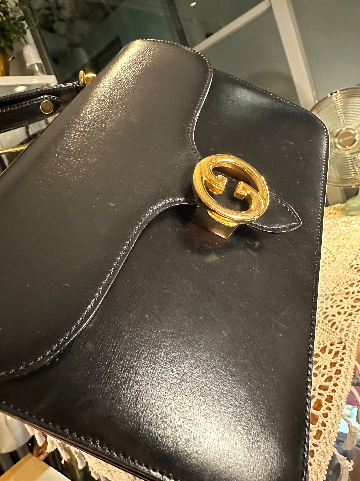 GUCCI VINTAGE 100% Authentic Genuine Top Handle Handbag with GG Buckle, 1980's, Good Condition