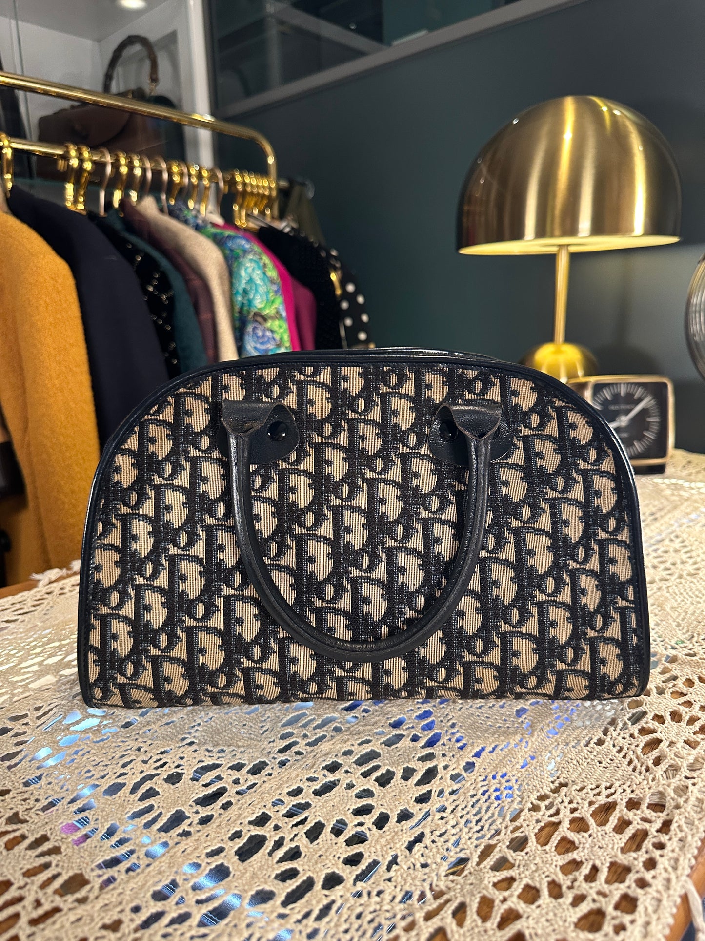 CHRISTIAN DIOR VINTAGE 100% Authentic Genuine Oblique Trotter Monogram Canvas Handbag, Blue, 2000's, Great Condition, Rare