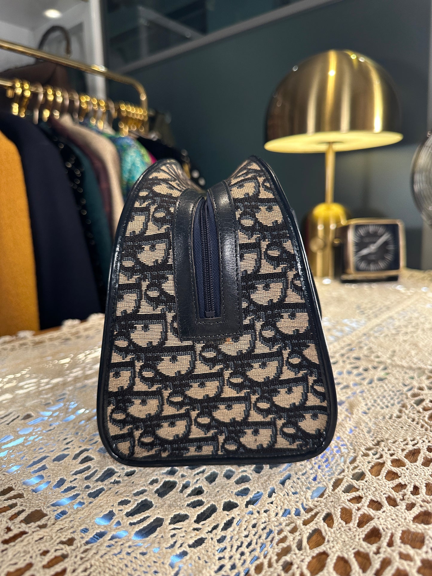 CHRISTIAN DIOR VINTAGE 100% Authentic Genuine Oblique Trotter Monogram Canvas Handbag, Blue, 2000's, Great Condition, Rare