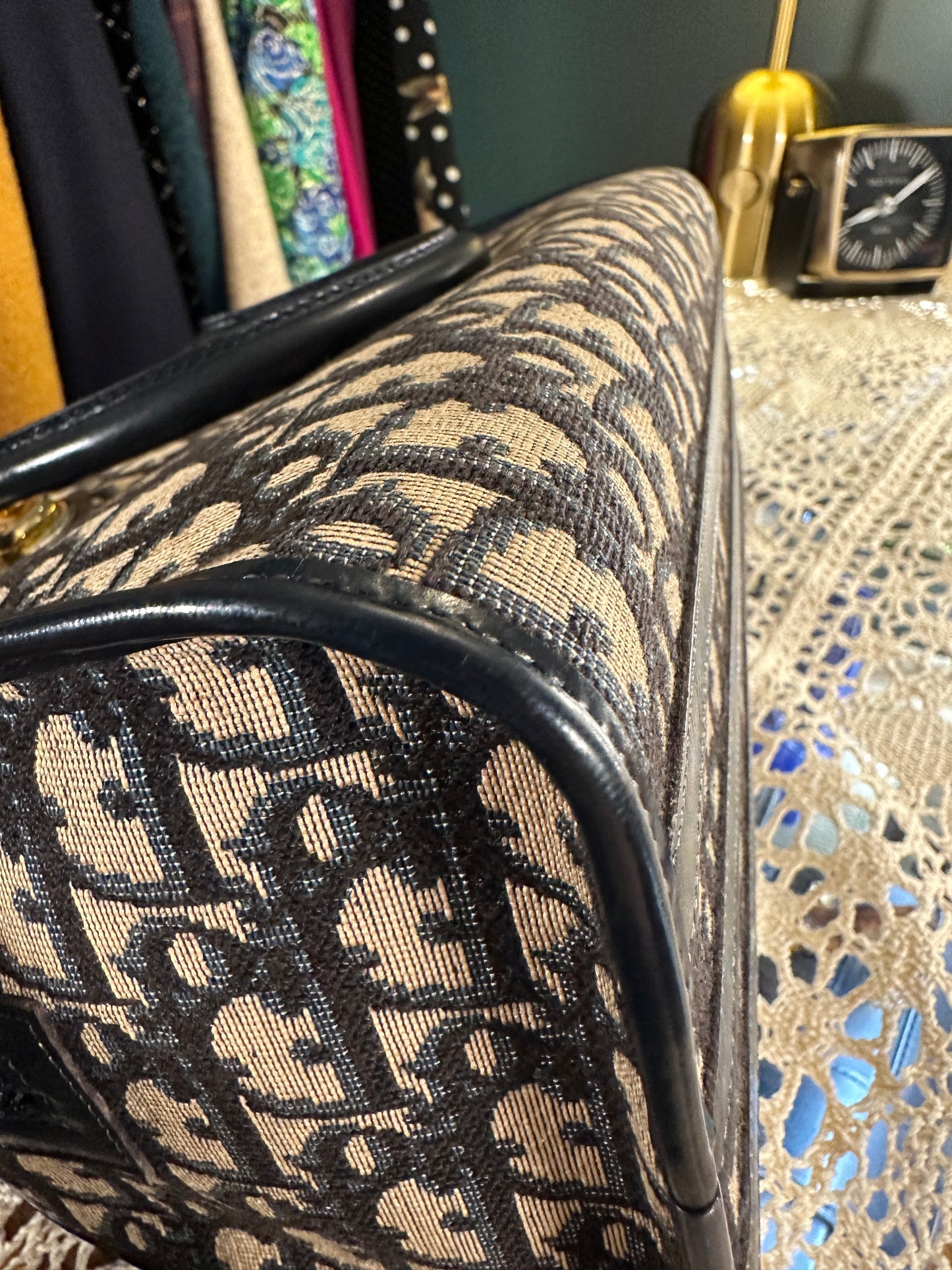 CHRISTIAN DIOR VINTAGE 100% Authentic Genuine Oblique Trotter Monogram Canvas Handbag, Blue, 2000's, Great Condition, Rare