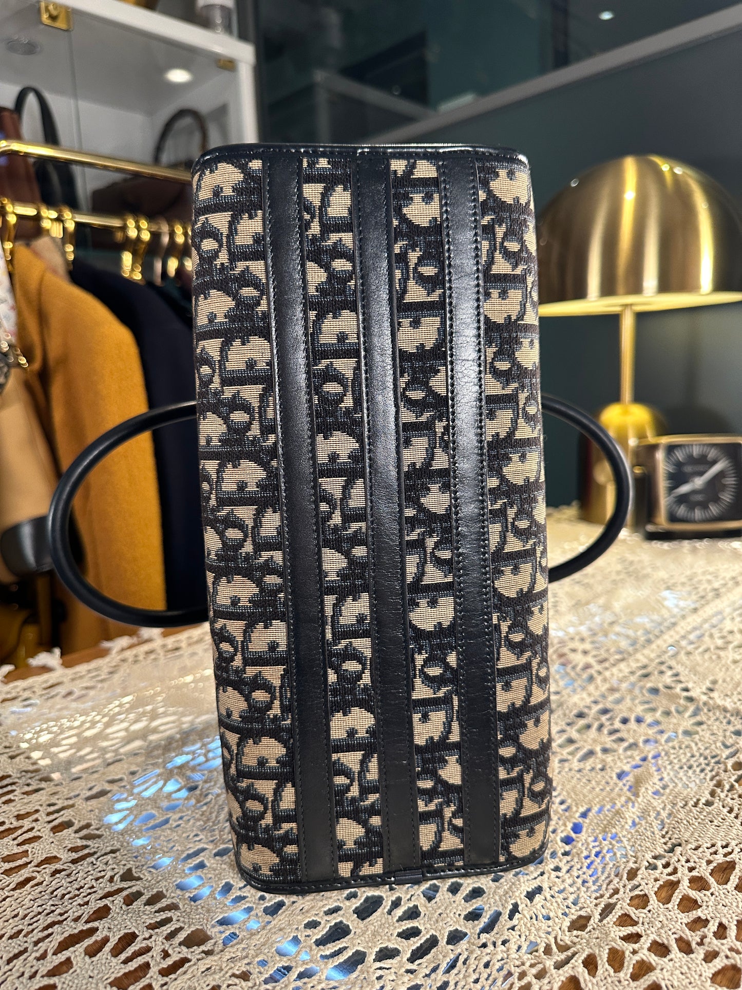 CHRISTIAN DIOR VINTAGE 100% Authentic Genuine Oblique Trotter Monogram Canvas Handbag, Blue, 2000's, Great Condition, Rare