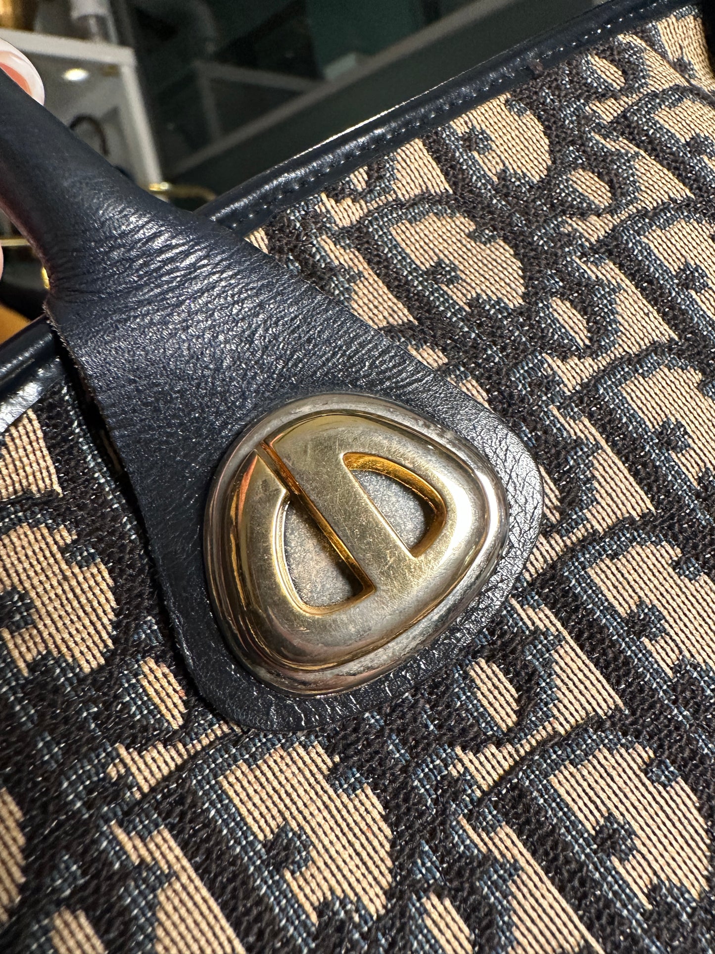 CHRISTIAN DIOR VINTAGE 100% Authentic Genuine Oblique Trotter Monogram Canvas Handbag, Blue, 2000's, Great Condition, Rare