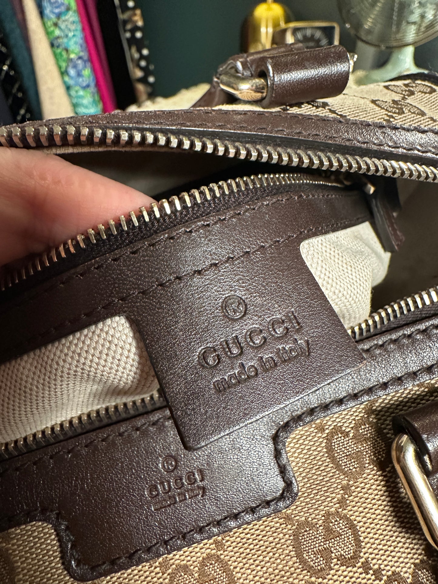 GUCCI VINTAGE 100% Authentic Genuine Boston Bag In Monogram Canvas with Leather Trims, Brown, Great Condition, Light-weight and Spacious