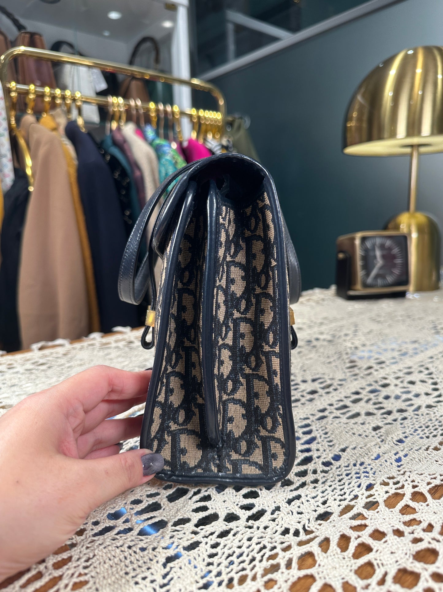 CHRISTIAN DIOR VINTAGE 100% Authentic Genuine Oblique Trotter Monogram Canvas Handbag, Blue, 2000's, Great Condition, Rare