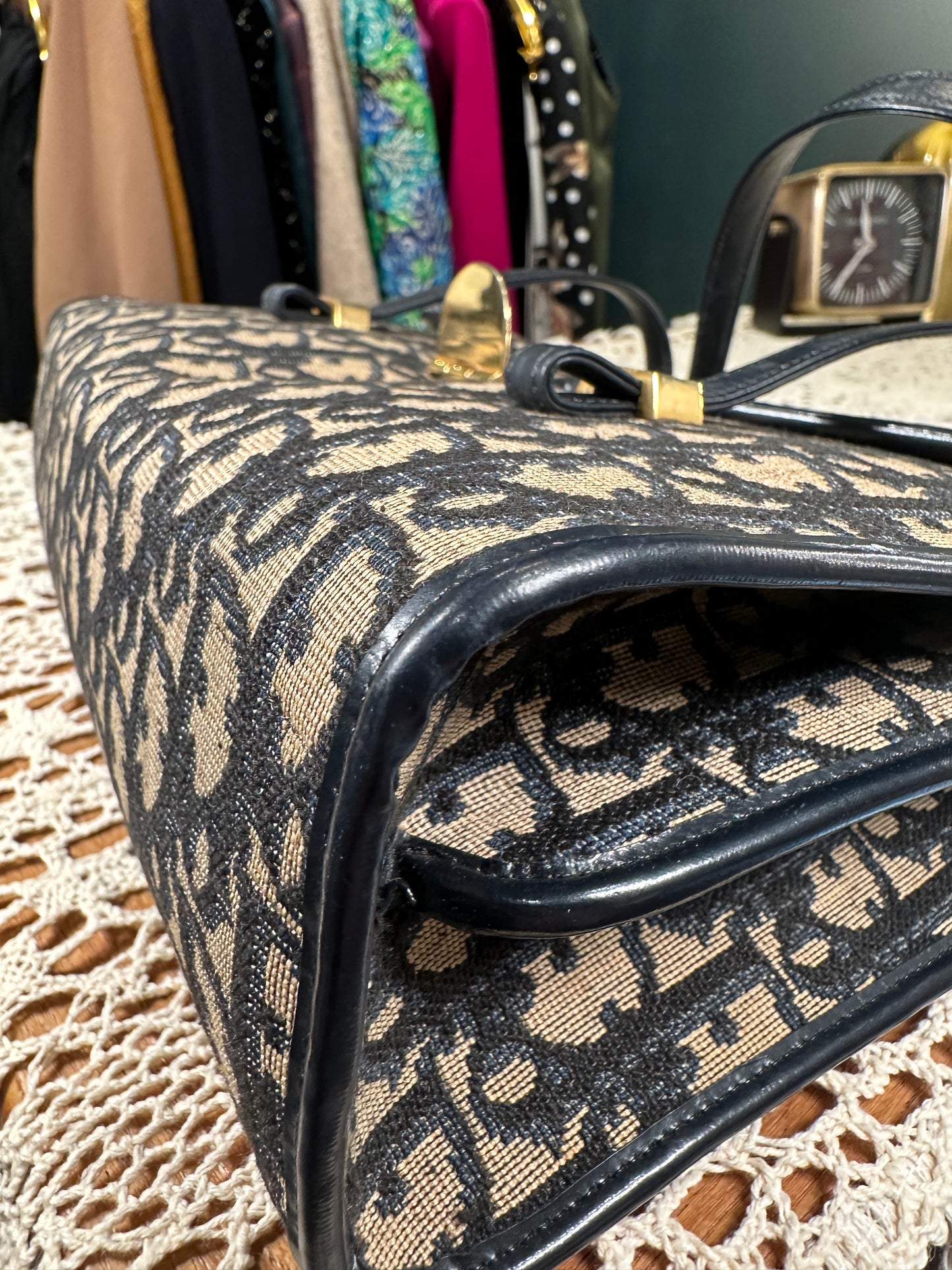 CHRISTIAN DIOR VINTAGE 100% Authentic Genuine Oblique Trotter Monogram Canvas Handbag, Blue, 2000's, Great Condition, Rare