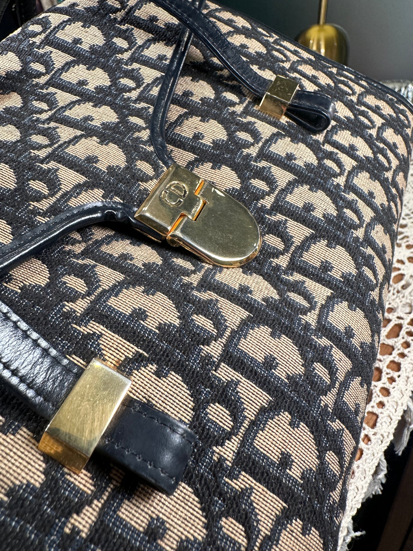 CHRISTIAN DIOR VINTAGE 100% Authentic Genuine Oblique Trotter Monogram Canvas Handbag, Blue, 2000's, Great Condition, Rare