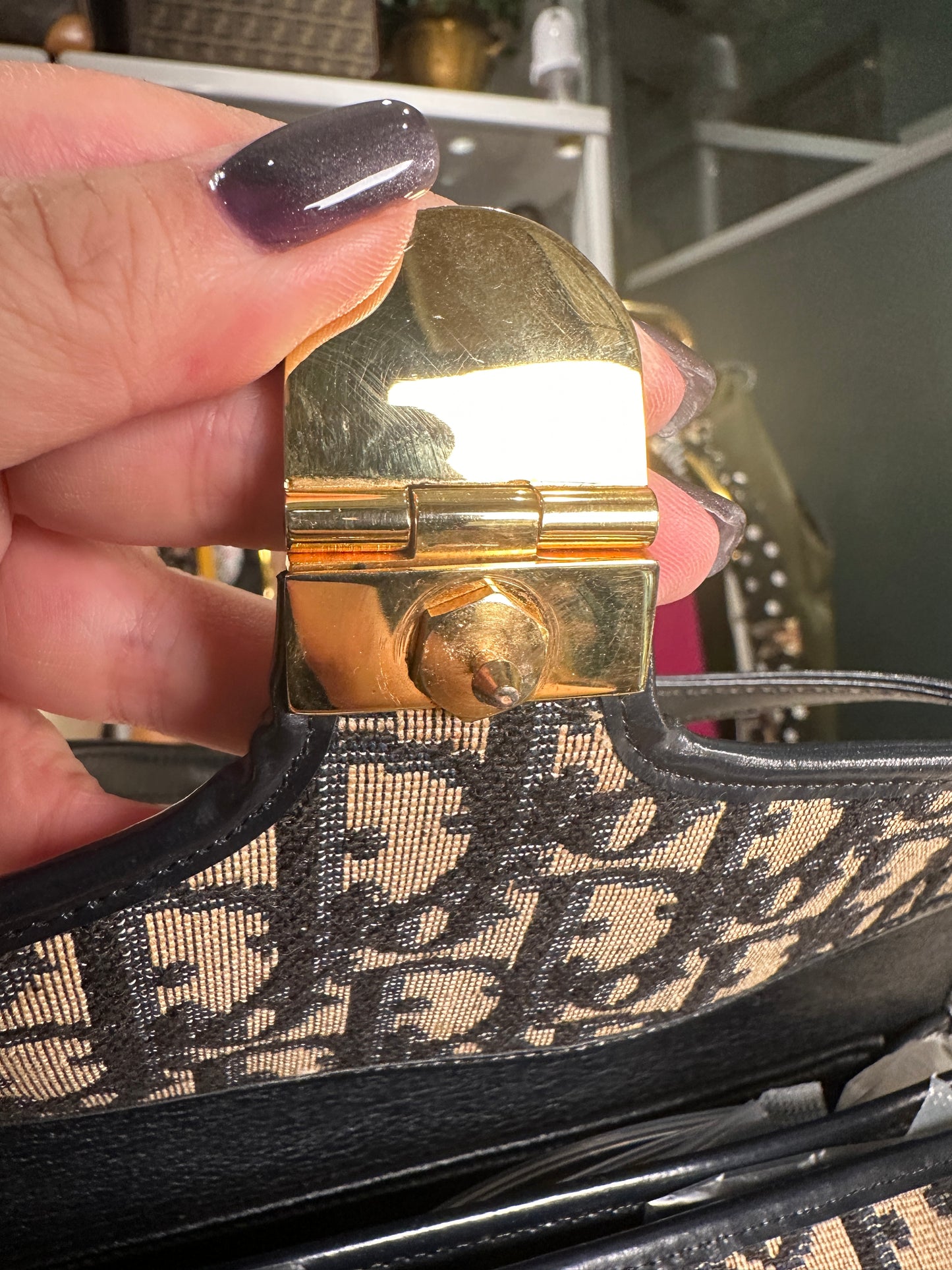 CHRISTIAN DIOR VINTAGE 100% Authentic Genuine Oblique Trotter Monogram Canvas Handbag, Blue, 2000's, Great Condition, Rare