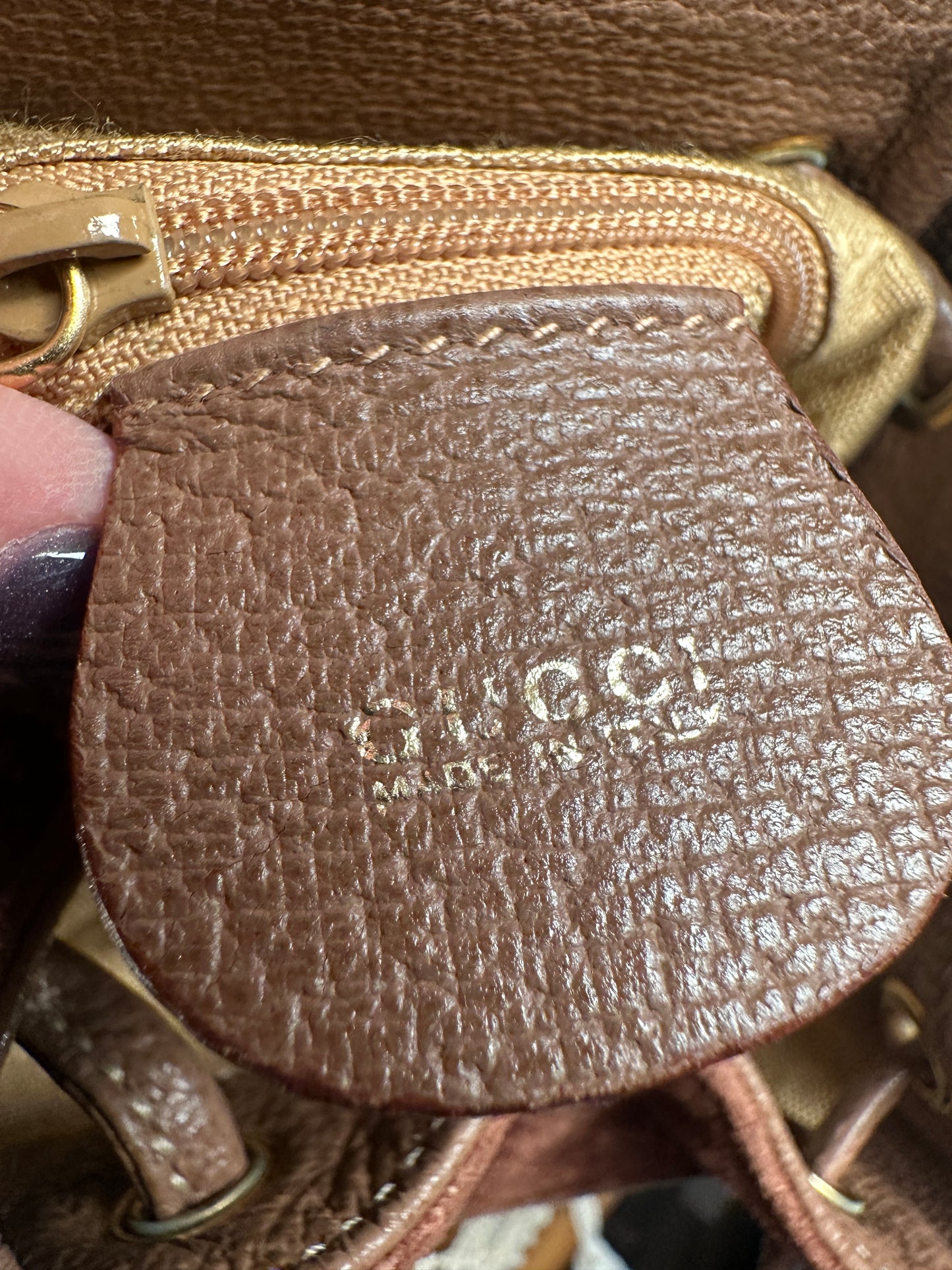 GUCCI VINTAGE 100% Authentic Genuine Leather Iconic Bamboo Handle Backpack, Medium Size, Suede in Brown, 2000's, Good Condition