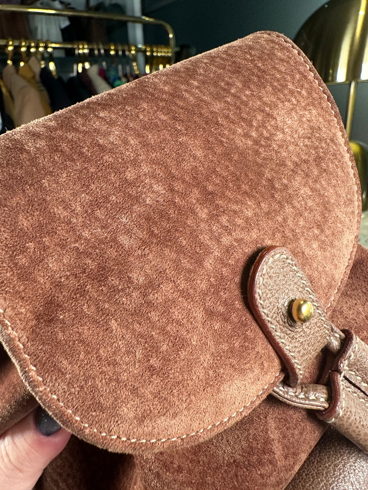 GUCCI VINTAGE 100% Authentic Genuine Leather Iconic Bamboo Handle Backpack, Medium Size, Suede in Brown, 2000's, Good Condition