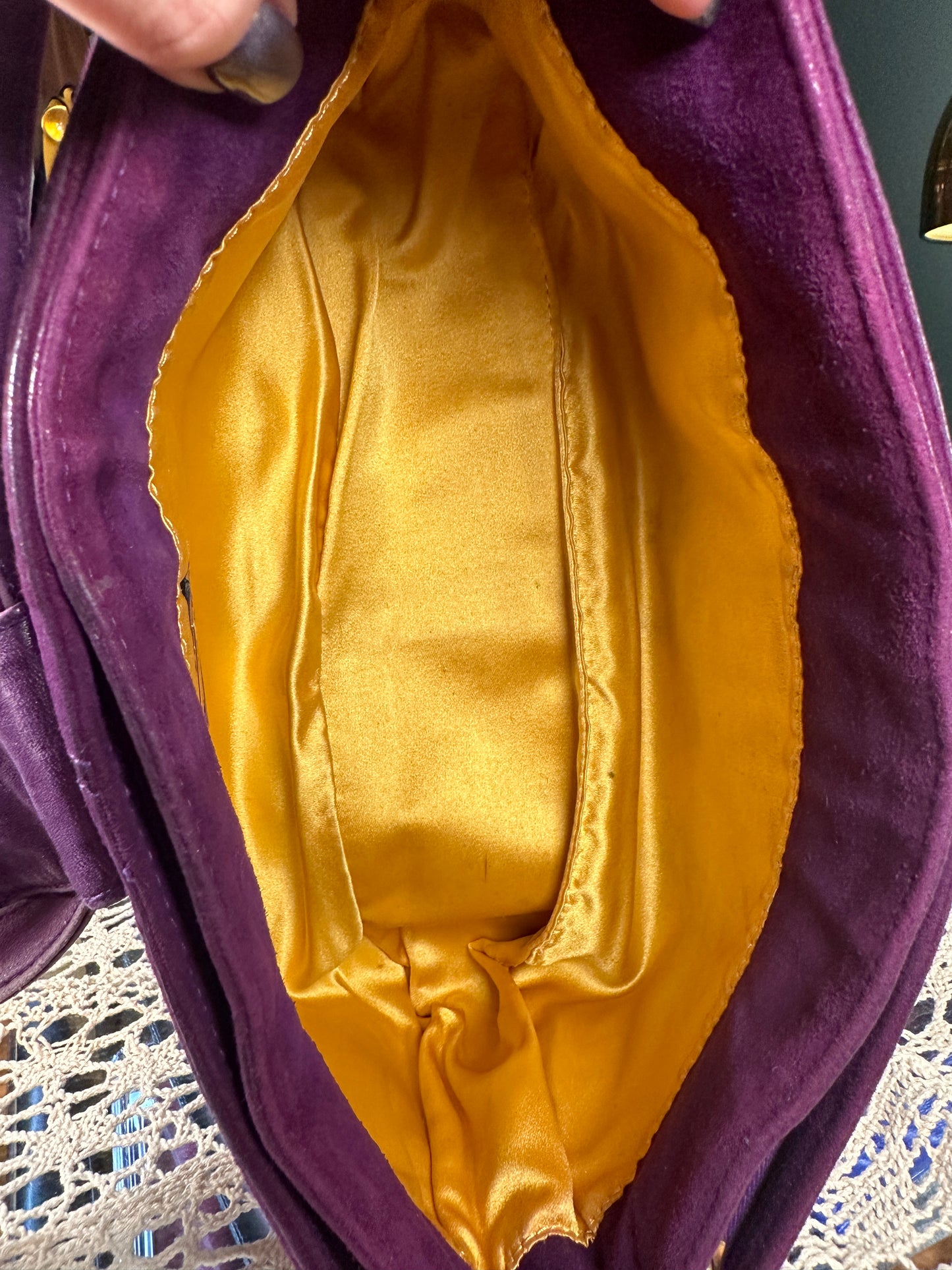 FENDI VINTAGE 100% Authentic Genuine Suede Baguette Handbag, Purple, 1990's, Good Condition