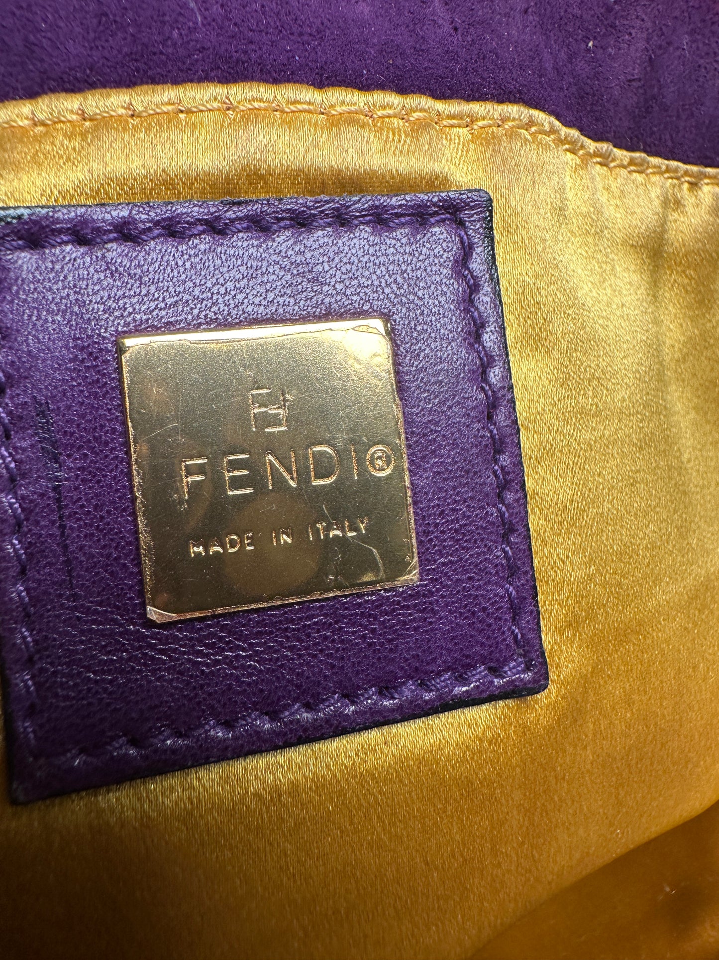 FENDI VINTAGE 100% Authentic Genuine Suede Baguette Handbag, Purple, 1990's, Good Condition