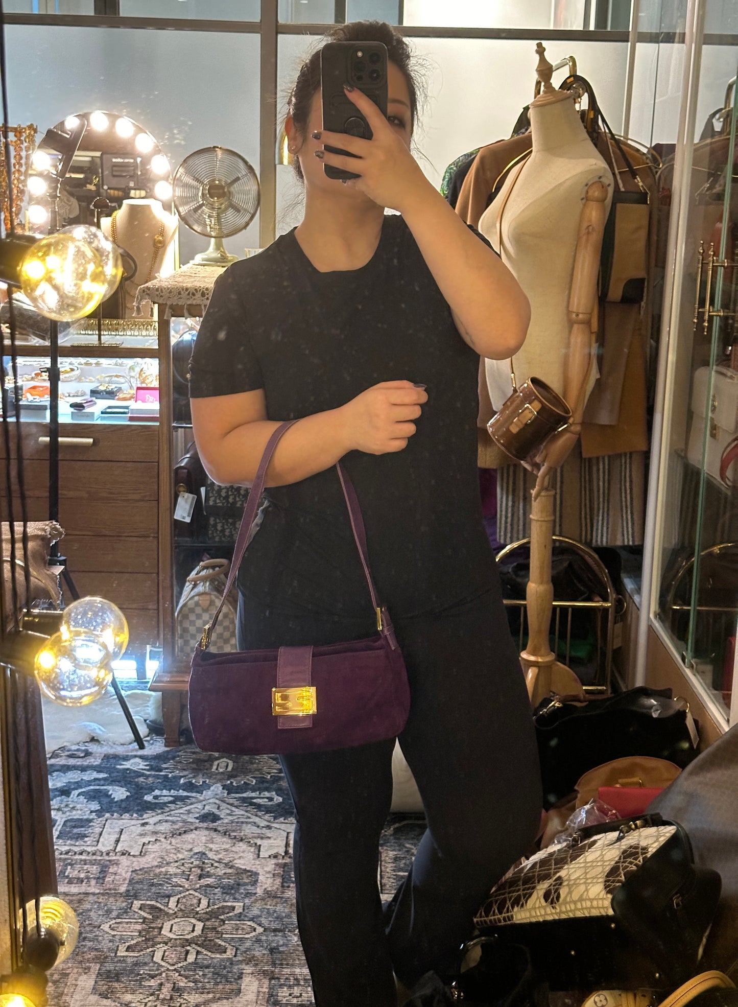 FENDI VINTAGE 100% Authentic Genuine Suede Baguette Handbag, Purple, 1990's, Good Condition