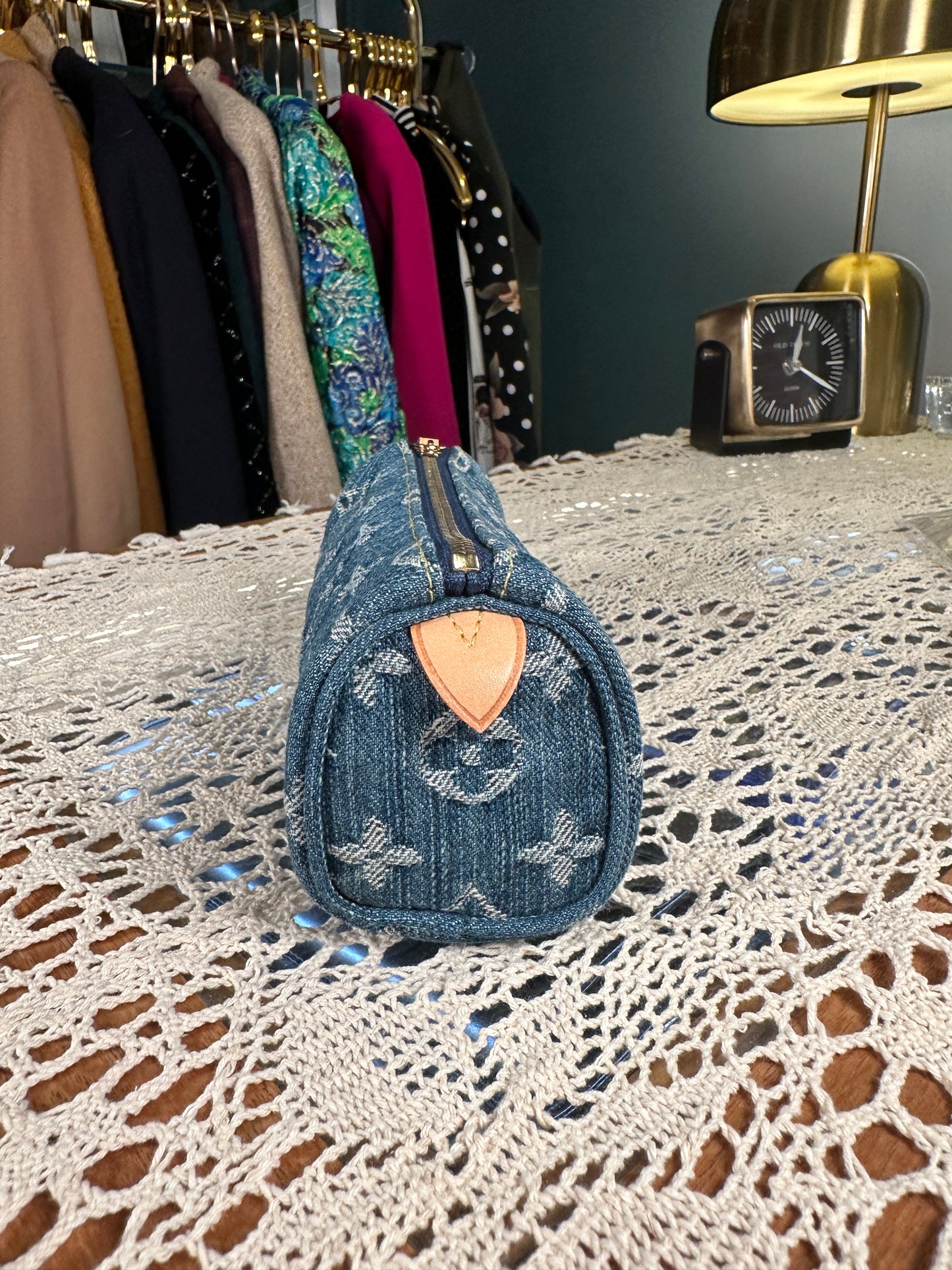 LOUIS VUITTON Vintage 100% Authentic Genuine, Monogram Denim Trousse Speedy GM Pouch Blue, 2008
