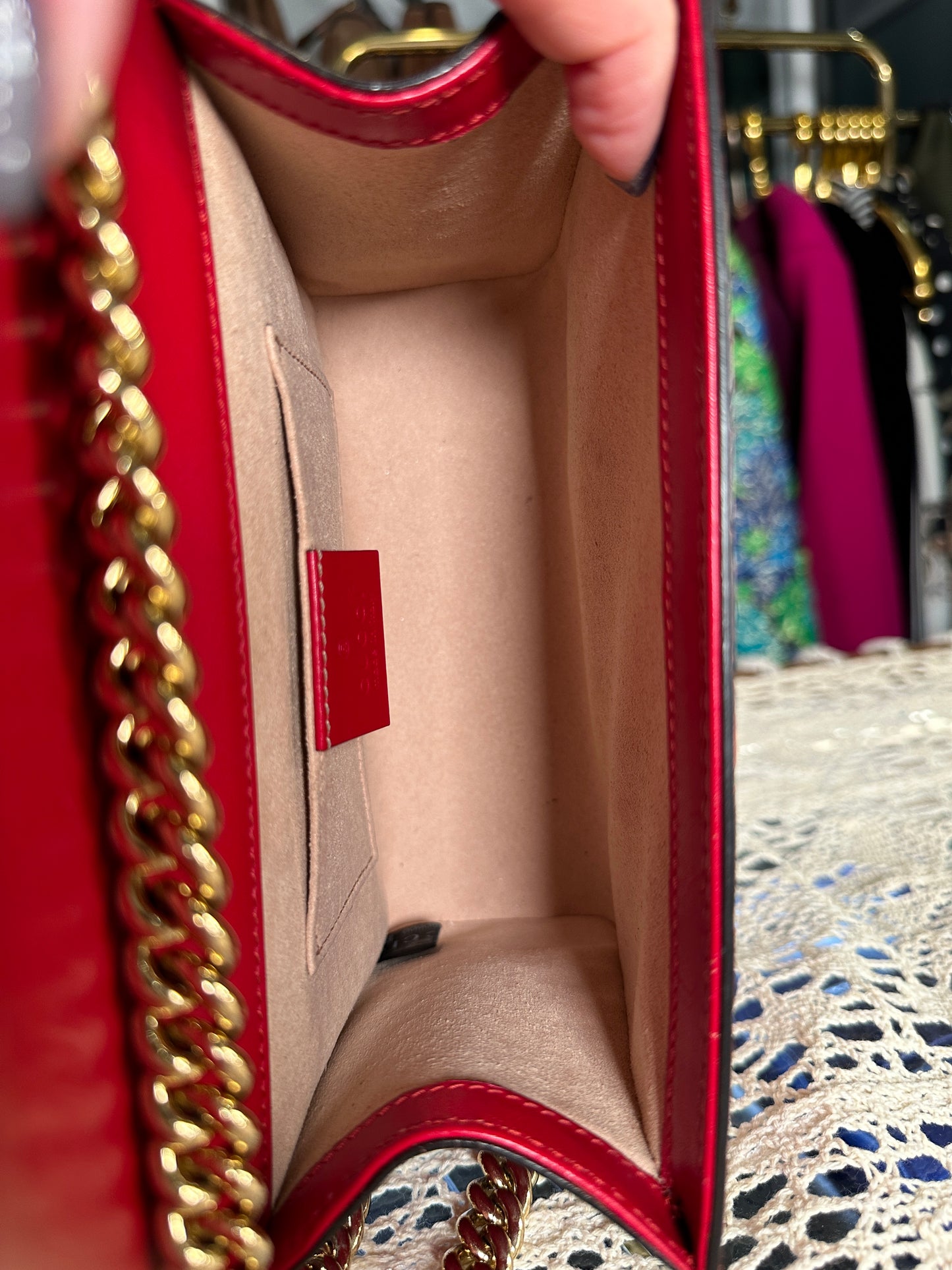 GUCCI 100% Authentic Genuine Guccissima Small GG Logo Monogram Leather Padlock Two-way Shoulder Bag, Red, Great Condition