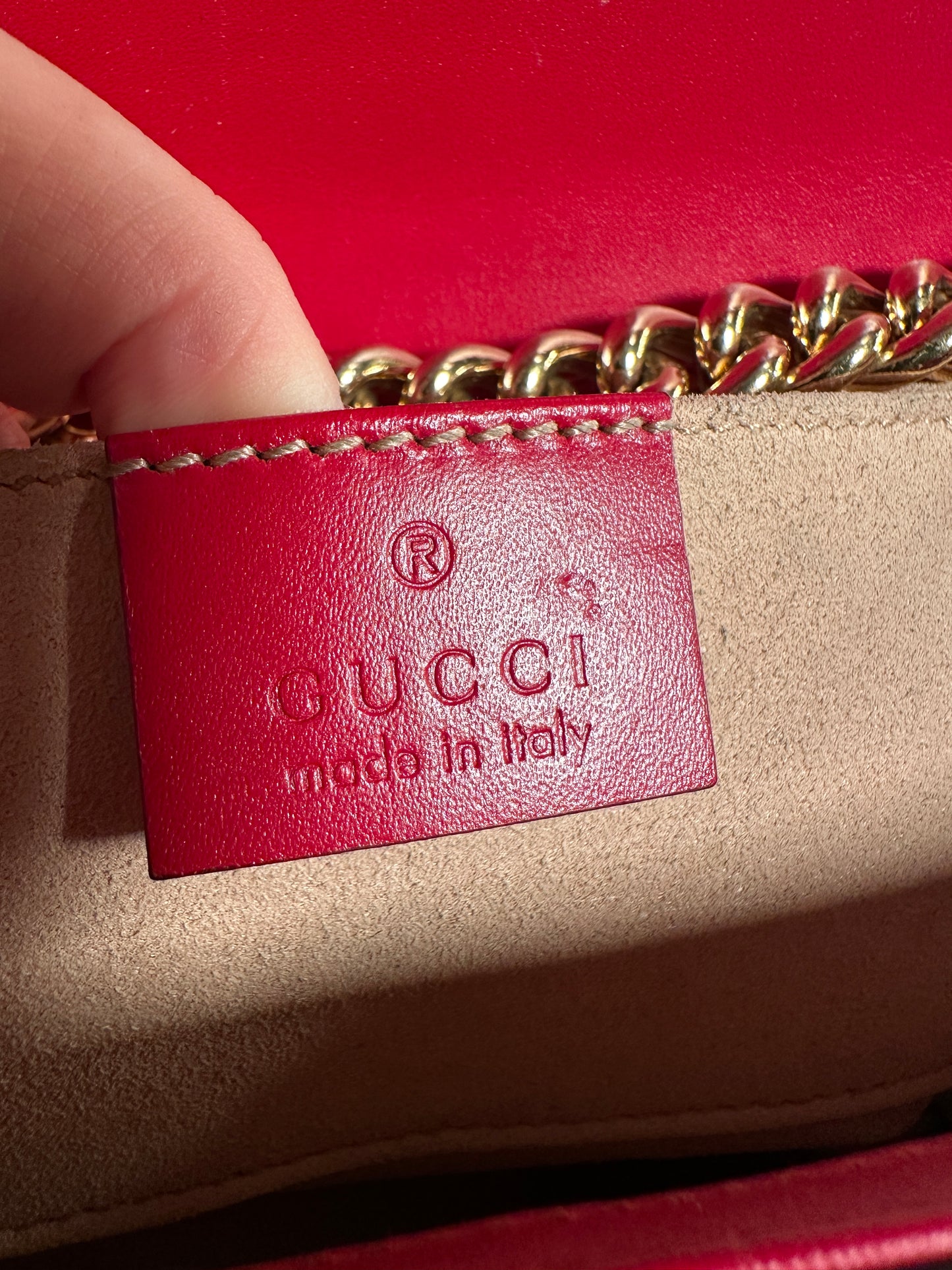 GUCCI 100% Authentic Genuine Guccissima Small GG Logo Monogram Leather Padlock Two-way Shoulder Bag, Red, Great Condition
