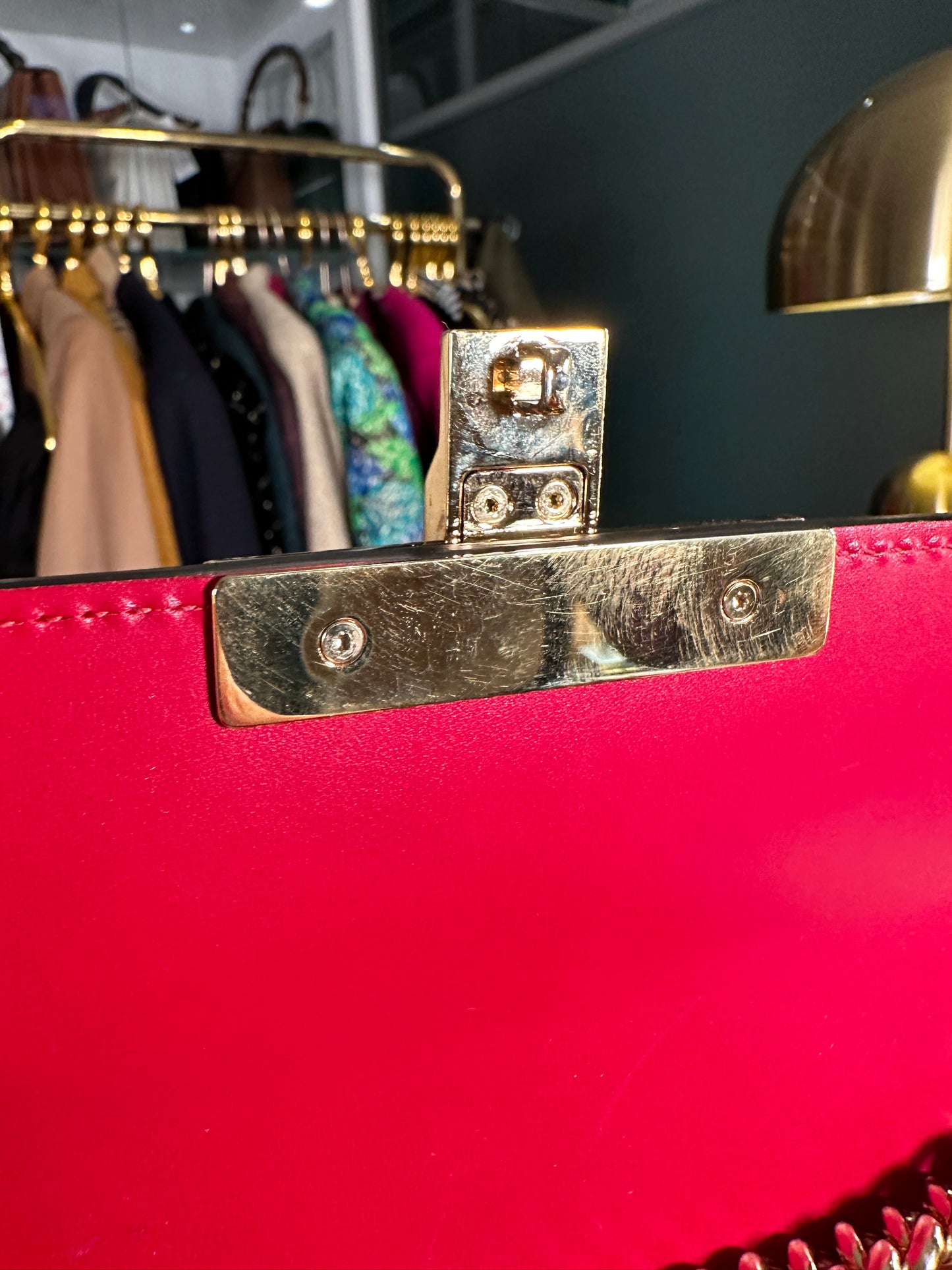 GUCCI 100% Authentic Genuine Guccissima Small GG Logo Monogram Leather Padlock Two-way Shoulder Bag, Red, Great Condition