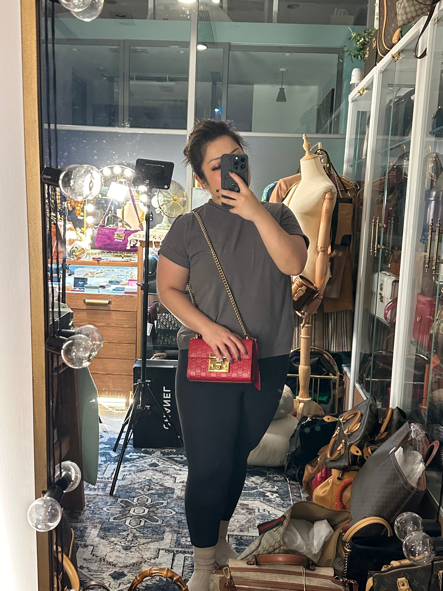 GUCCI 100% Authentic Genuine Guccissima Small GG Logo Monogram Leather Padlock Two-way Shoulder Bag, Red, Great Condition