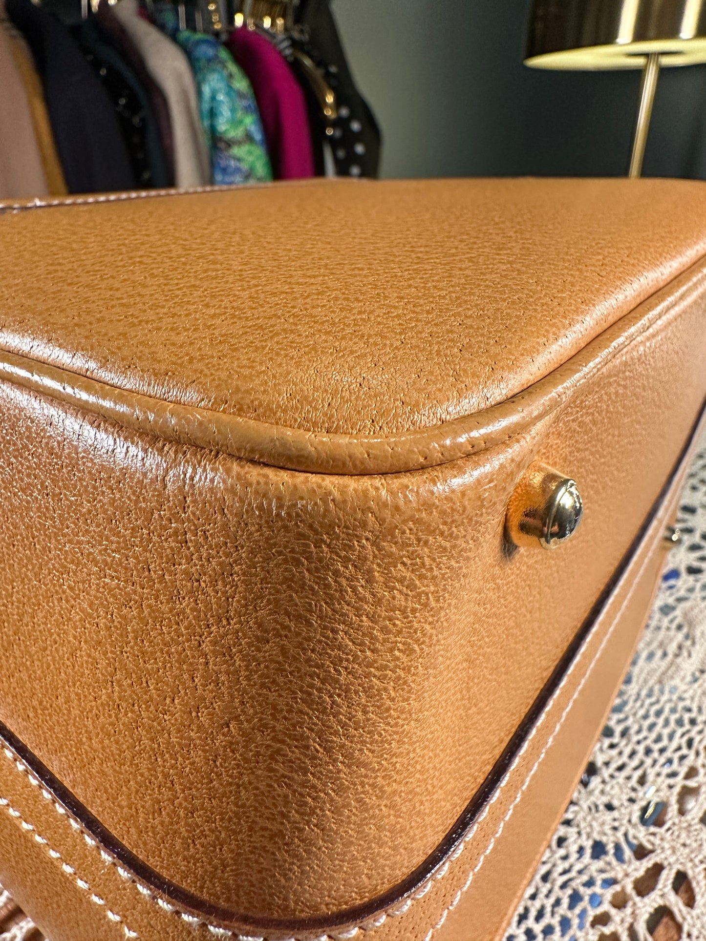 GUCCI VINTAGE 100% Authentic Genuine Leather Bamboo Two-way (Shoulder/Carry) Makeup Vanity Case Bag, Mustard Yellow, 1990's, Great Condition