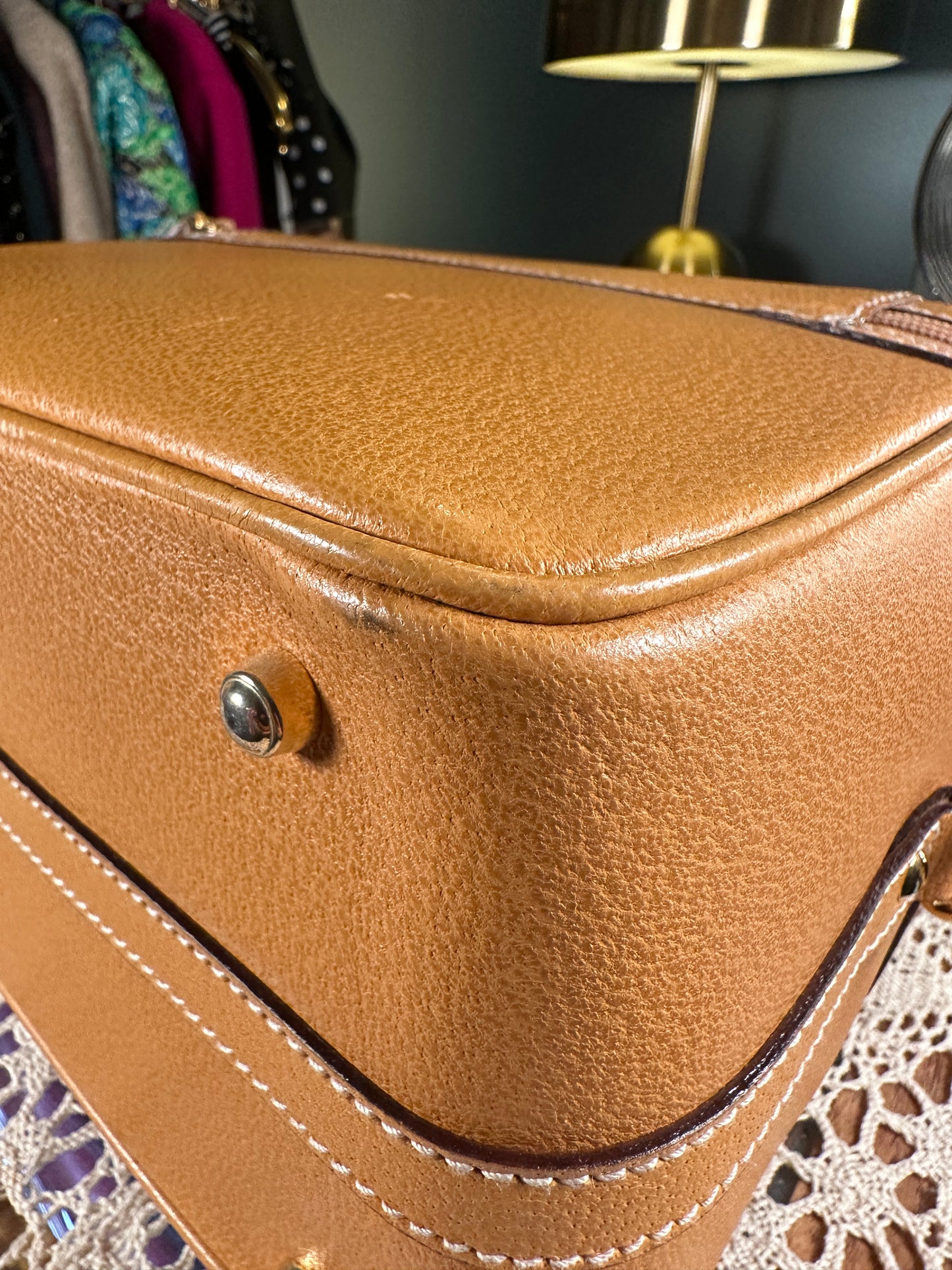 GUCCI VINTAGE 100% Authentic Genuine Leather Bamboo Two-way (Shoulder/Carry) Makeup Vanity Case Bag, Mustard Yellow, 1990's, Great Condition
