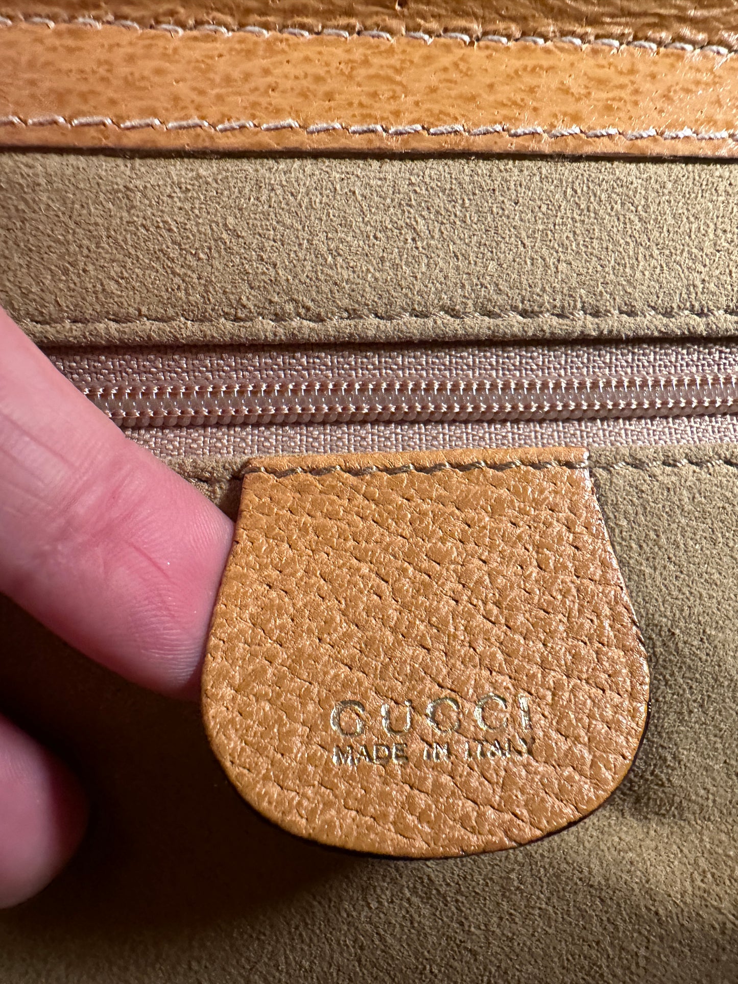 GUCCI VINTAGE 100% Authentic Genuine Leather Bamboo Two-way (Shoulder/Carry) Makeup Vanity Case Bag, Mustard Yellow, 1990's, Great Condition