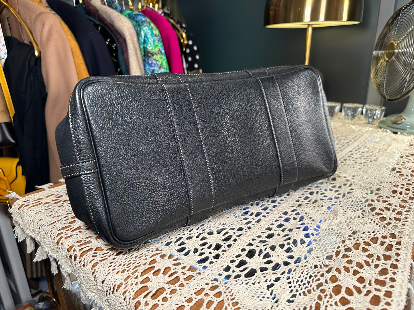 HERMES VINTAGE 100% Authentic Genuine Canvas Garden Party 36 Handbag, Black Canvas with Black Leather, Good Condition