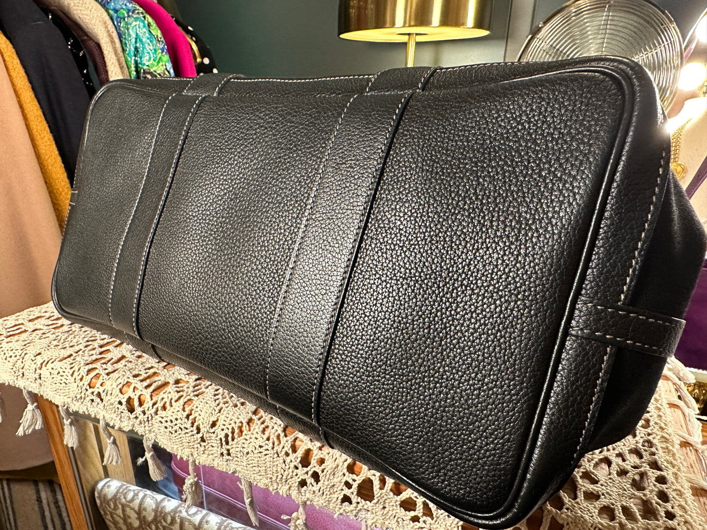 HERMES VINTAGE 100% Authentic Genuine Canvas Garden Party 36 Handbag, Black Canvas with Black Leather, Good Condition