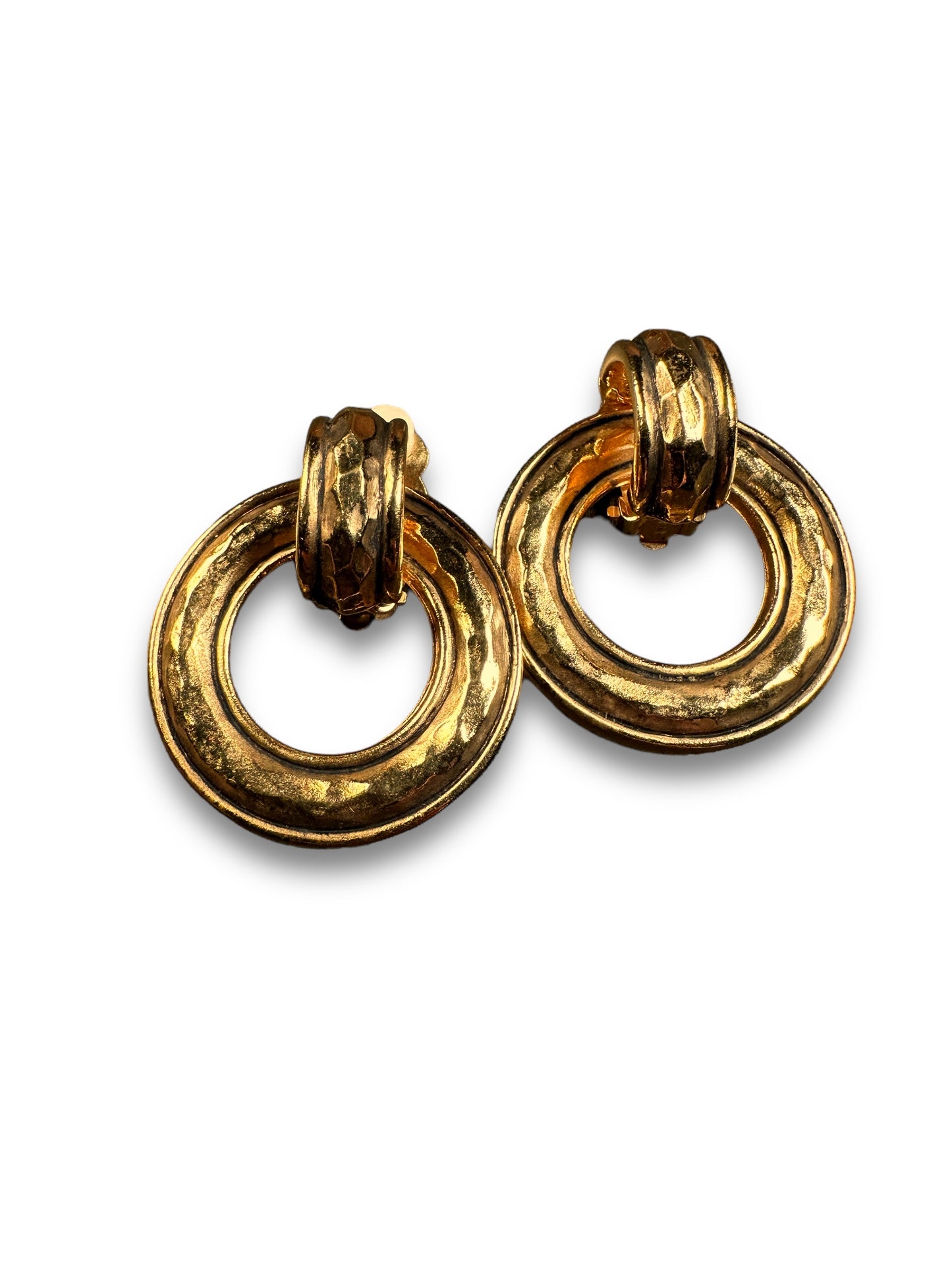 CHANEL VINTAGE 100% Authentic Genuine Clip On Two-way Hoop Earrings in Gold, 1990's, Made In France