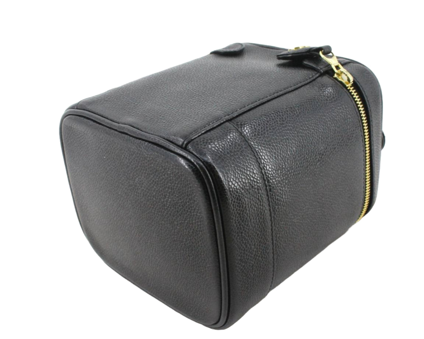 CHANEL VINTAGE 100% Authentic Genuine Leather Makeup Vanity Case Bag, Series 7, Black, 2002-2003, Good Condition