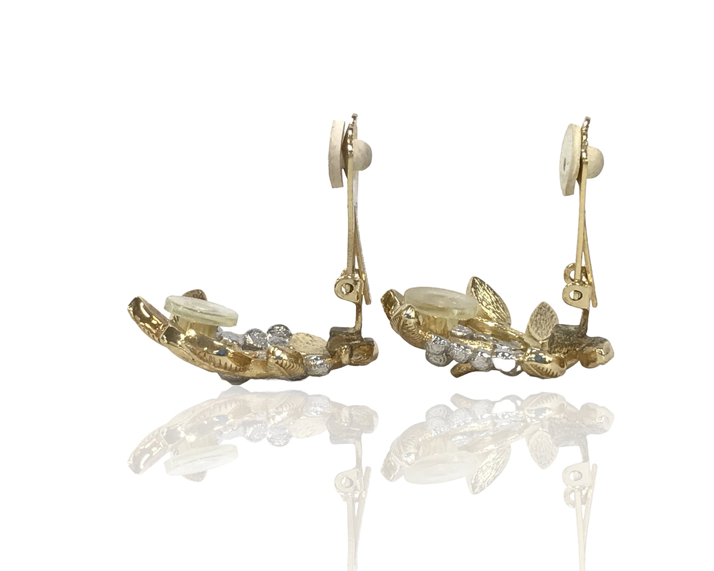 CHRISTIAN DIOR VINTAGE, 100% Authentic Genuine Clipped On Earrings, Embossed Floral and Leaves, Gold and Silver, 1990's, Grade AB