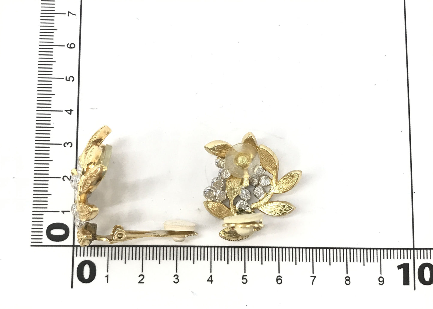CHRISTIAN DIOR VINTAGE, 100% Authentic Genuine Clipped On Earrings, Embossed Floral and Leaves, Gold and Silver, 1990's, Grade AB