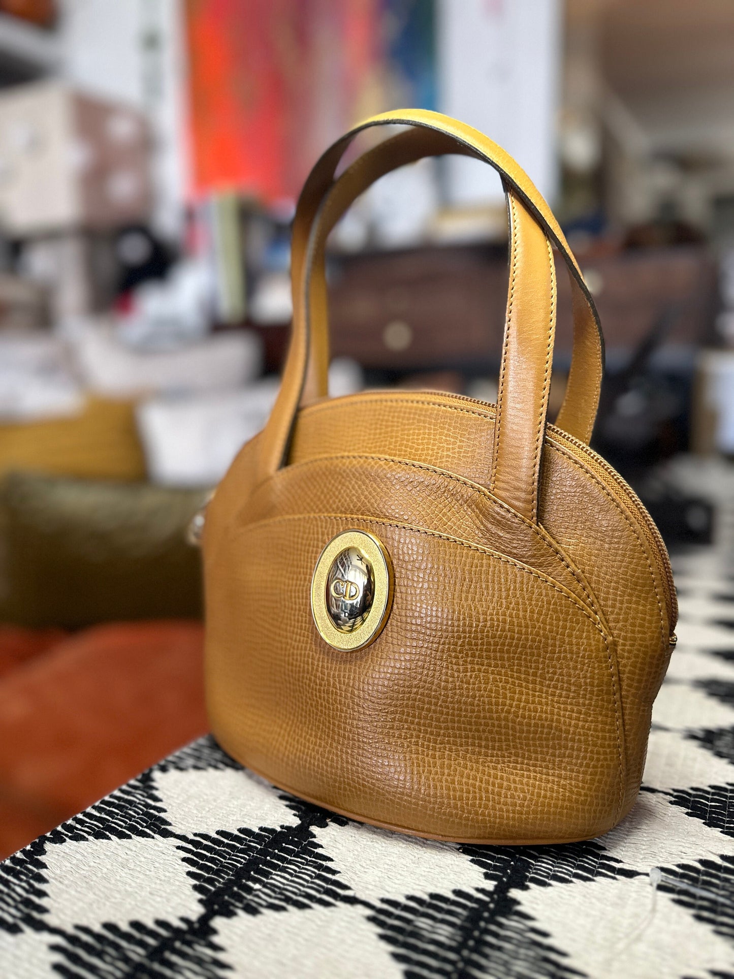 CHRISTIAN DIOR VINTAGE, 100% Authentic Genuine, Leather Hand Bag, Deep Yellow, 2000's, Great Condition, Rare