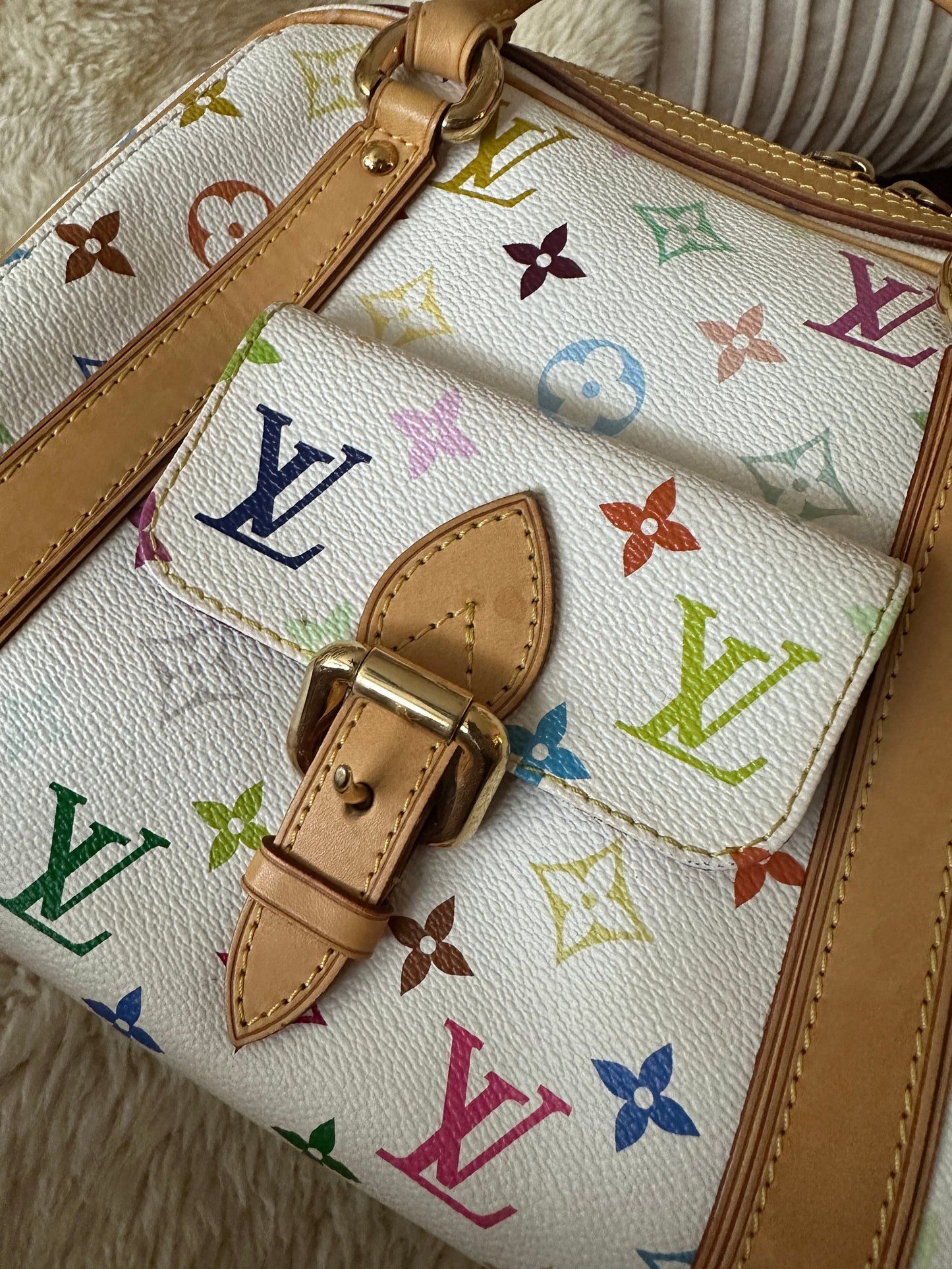 LOUIS VUITTON x Takashi Murakami VINTAGE 100% Authentic Genuine Handbag, Monogram Multi-color on White, 2000's, Great Condition